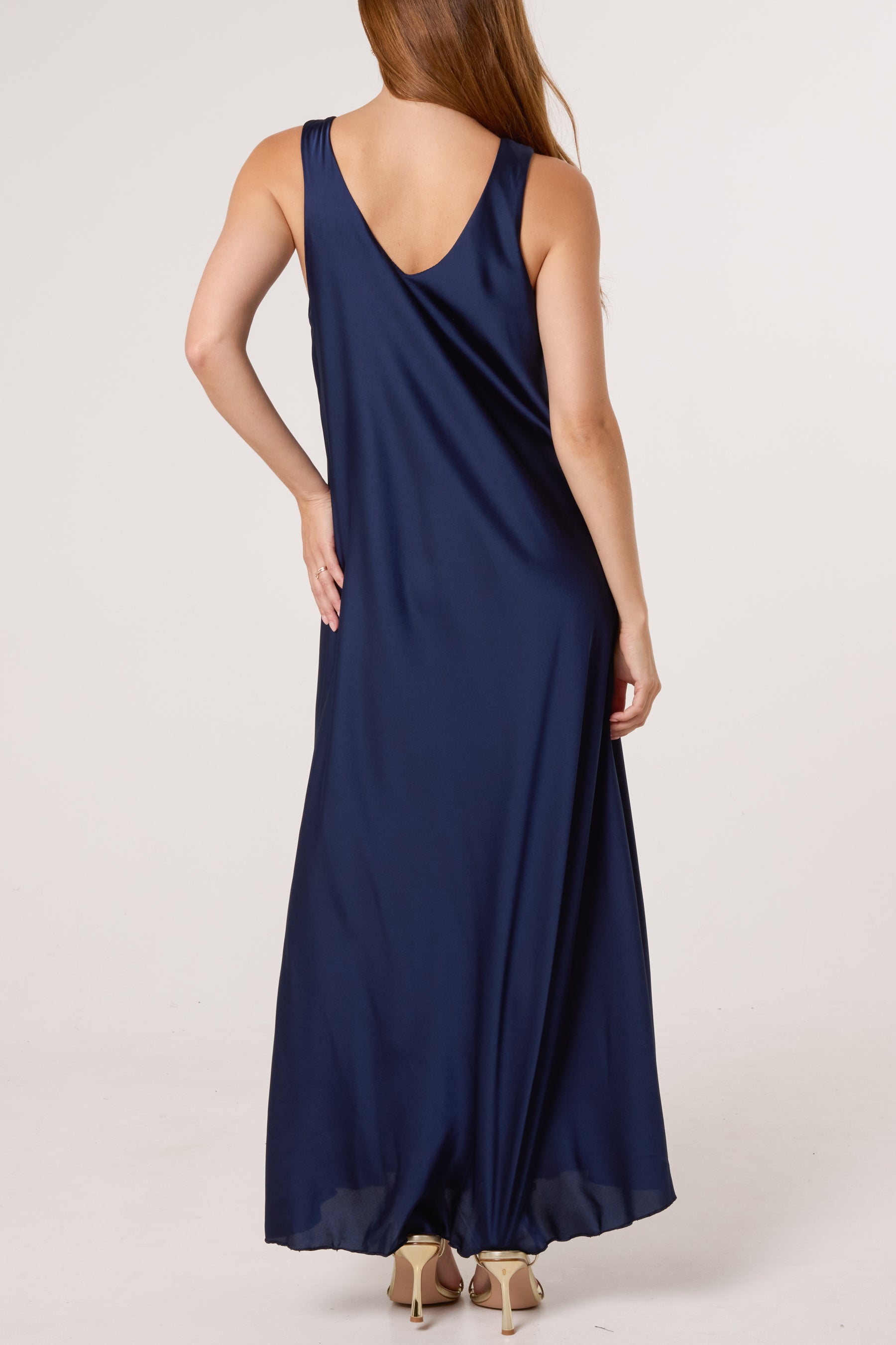 Strap Gold Detail Satin Maxi Dress