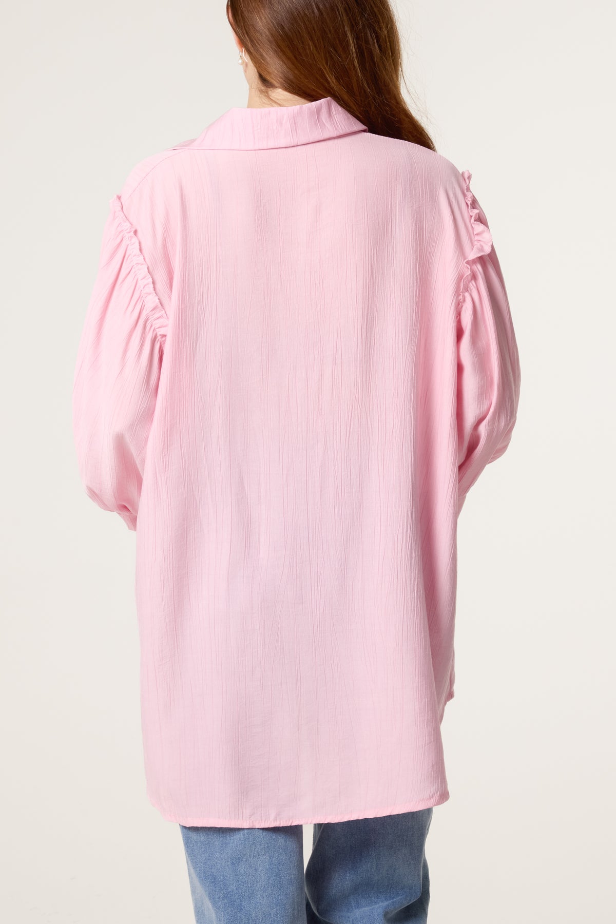 Frilled Shoulder Asymmetric Shirt