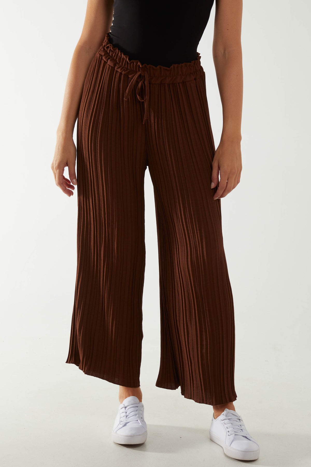 Wide Leg Plisse Drawstring Trousers