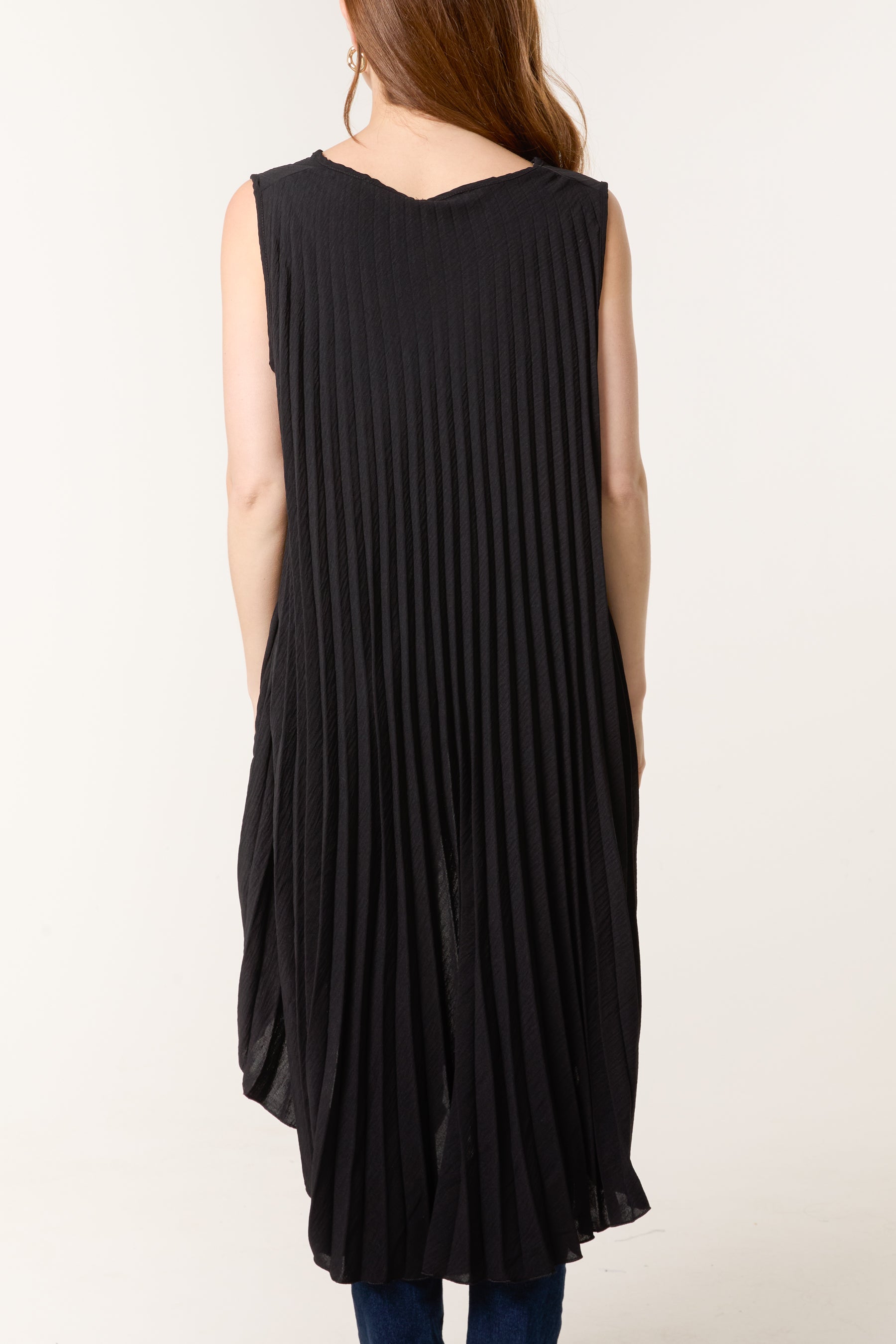 Sleeveless High Low Plisse Top