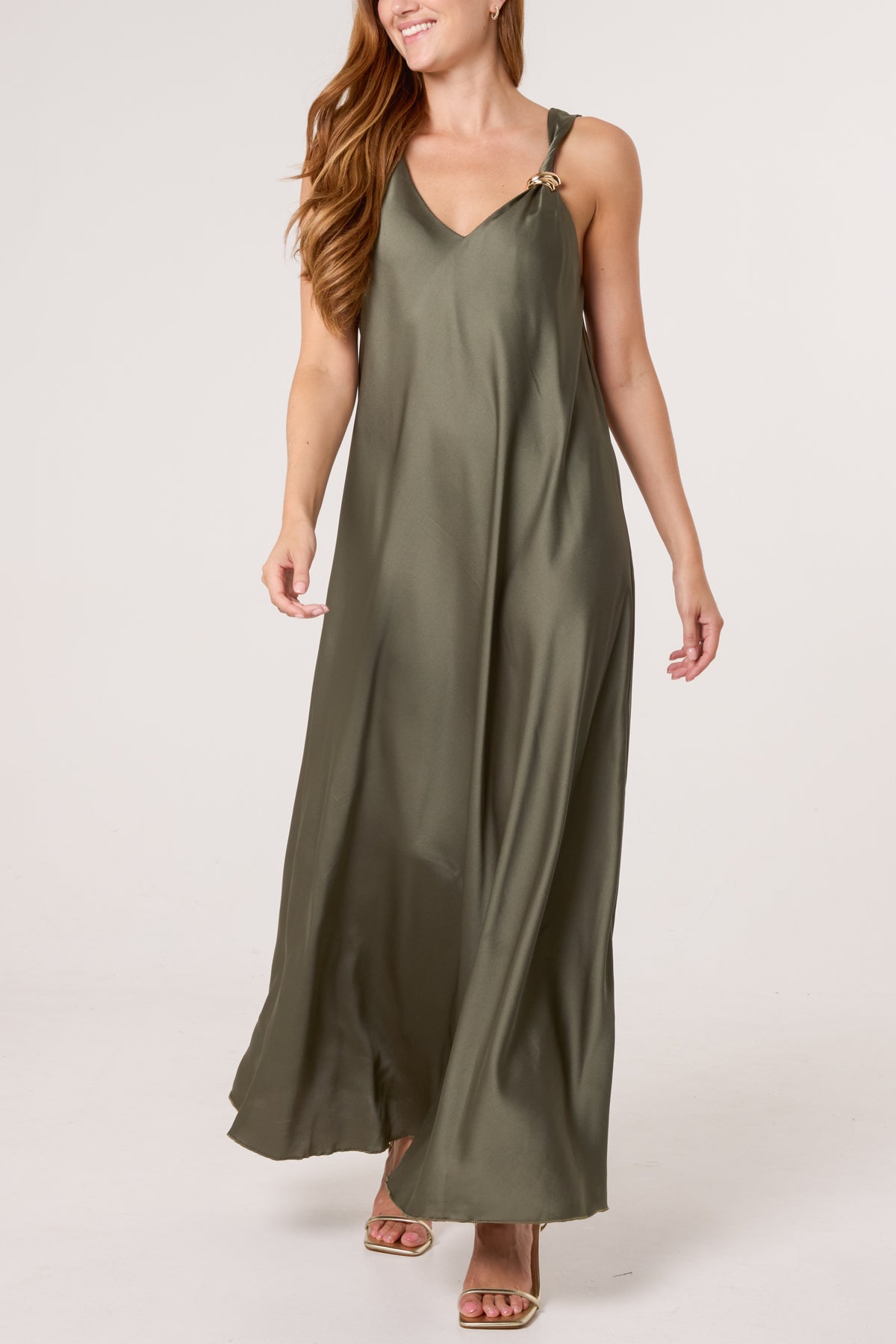 Strap Gold Detail Satin Maxi Dress