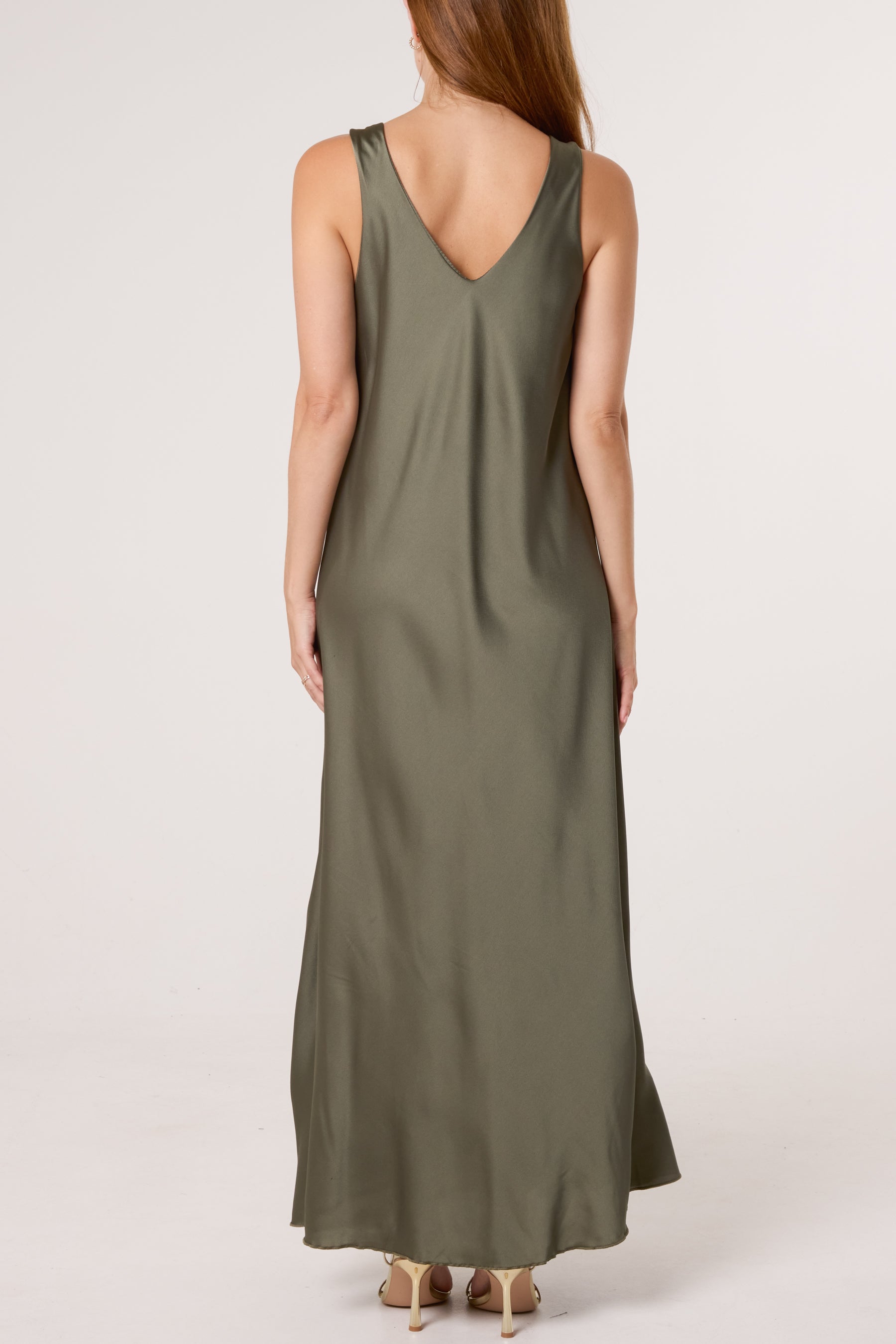 Strap Gold Detail Satin Maxi Dress