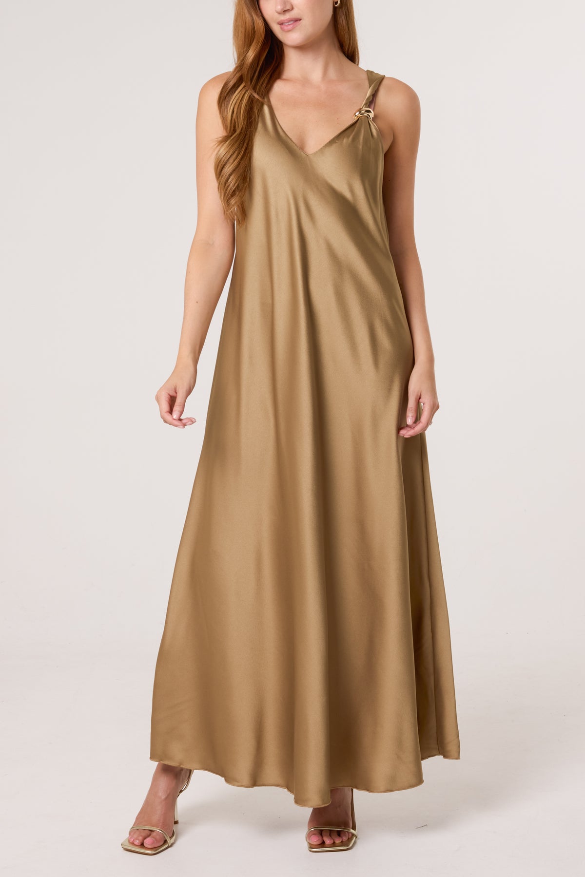 Strap Gold Detail Satin Maxi Dress