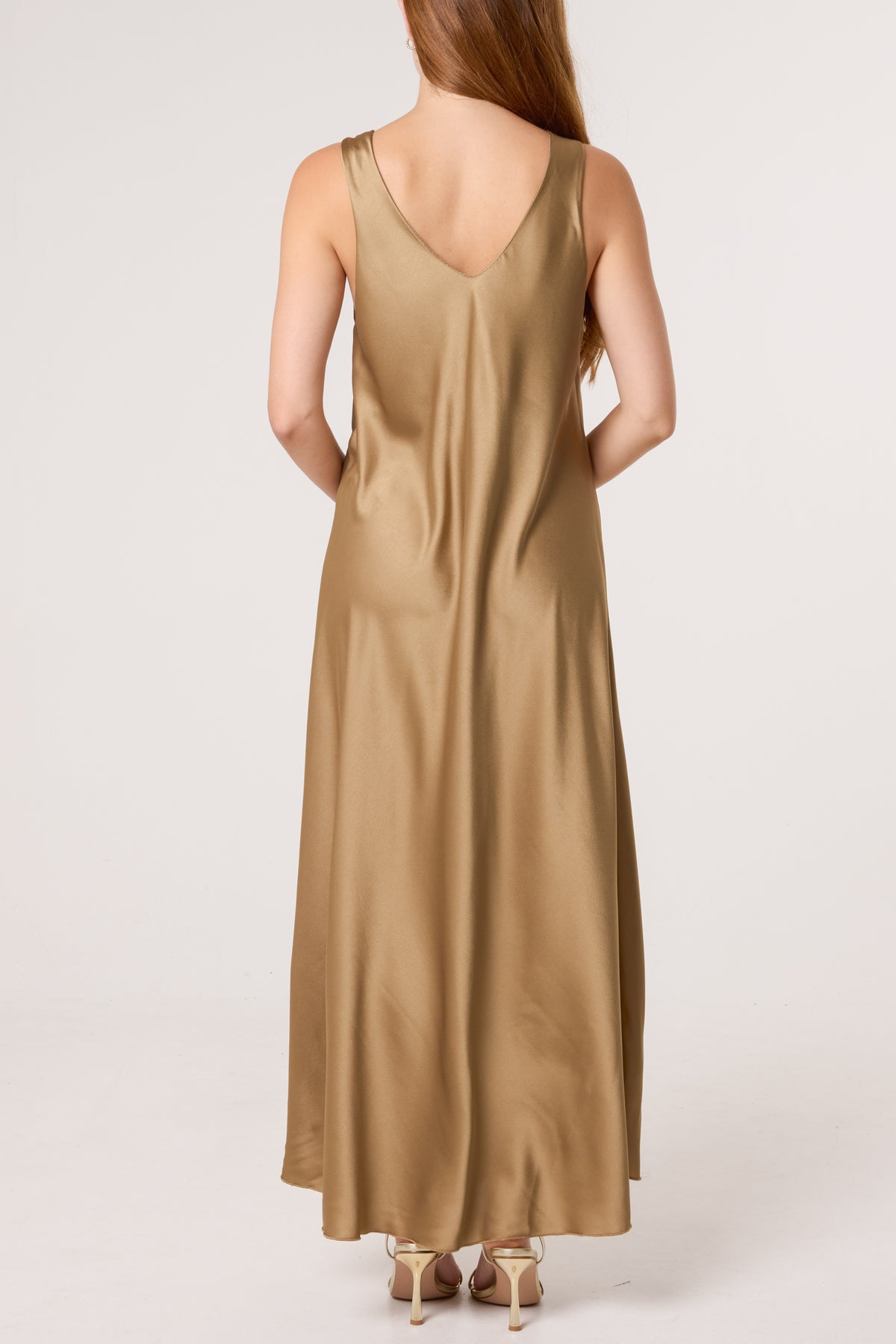 Strap Gold Detail Satin Maxi Dress