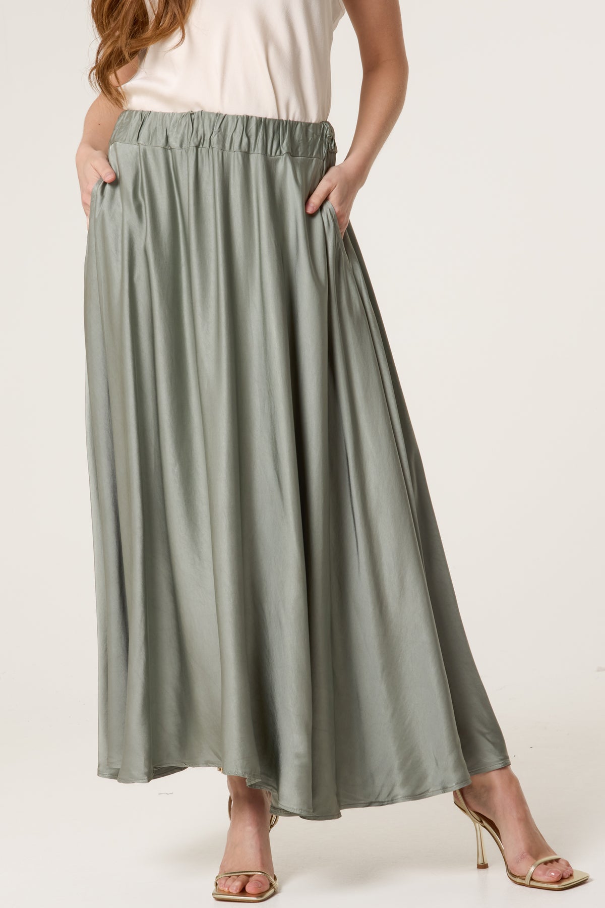 Elasticated Satin Maxi Skirt