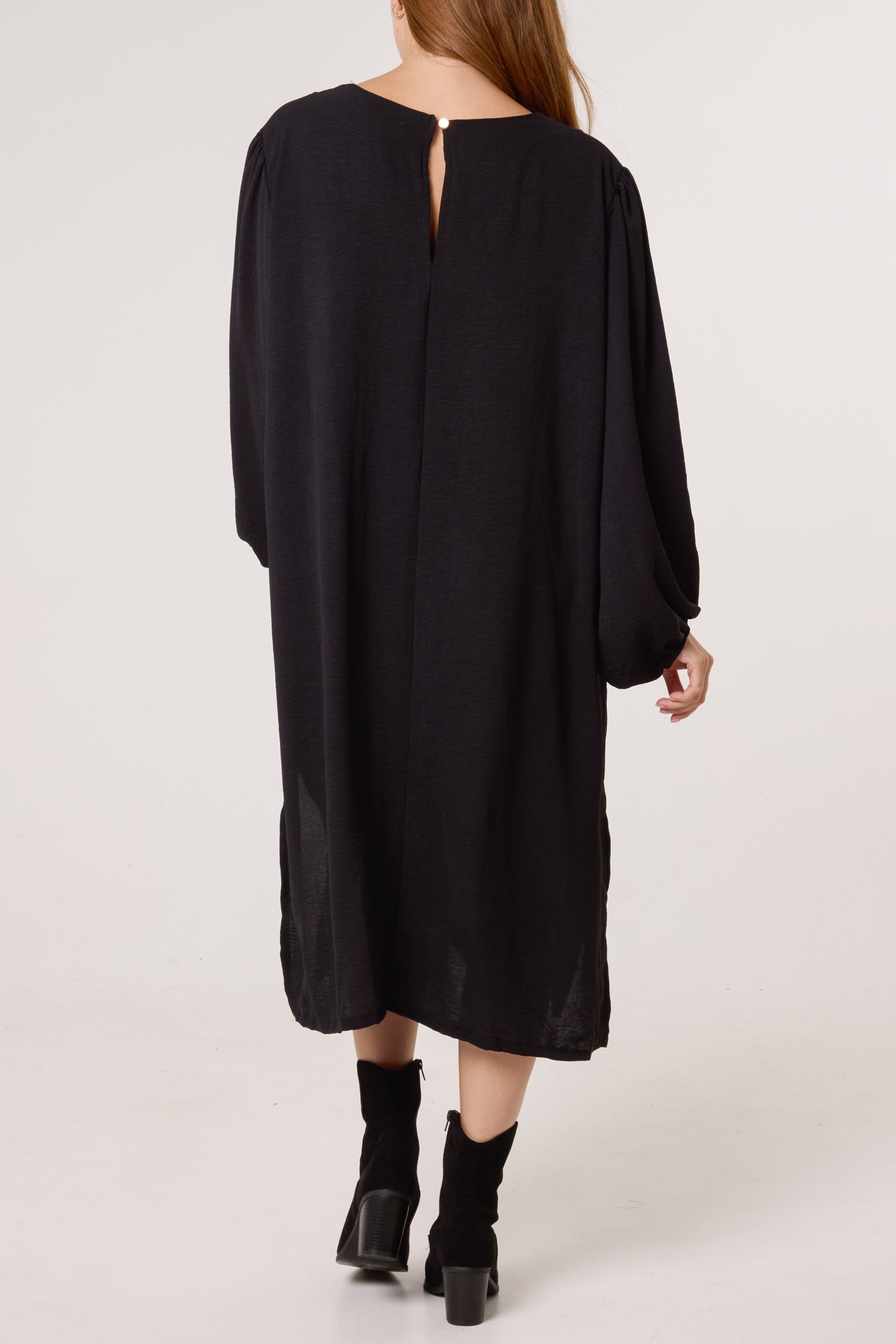V-Neck Puffball Sleeve Midi Dress