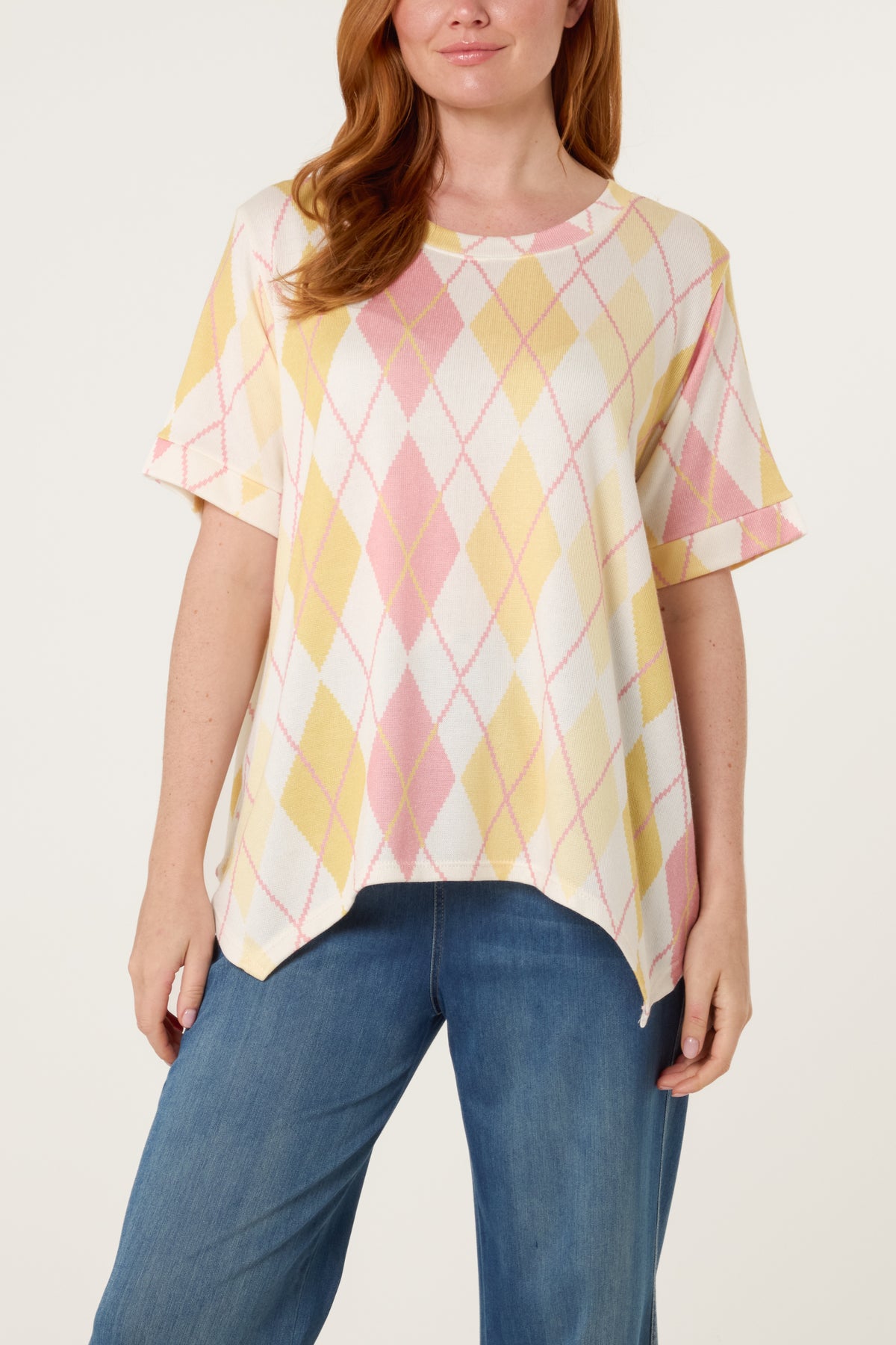 Argyle Short Sleeve Knitted Top