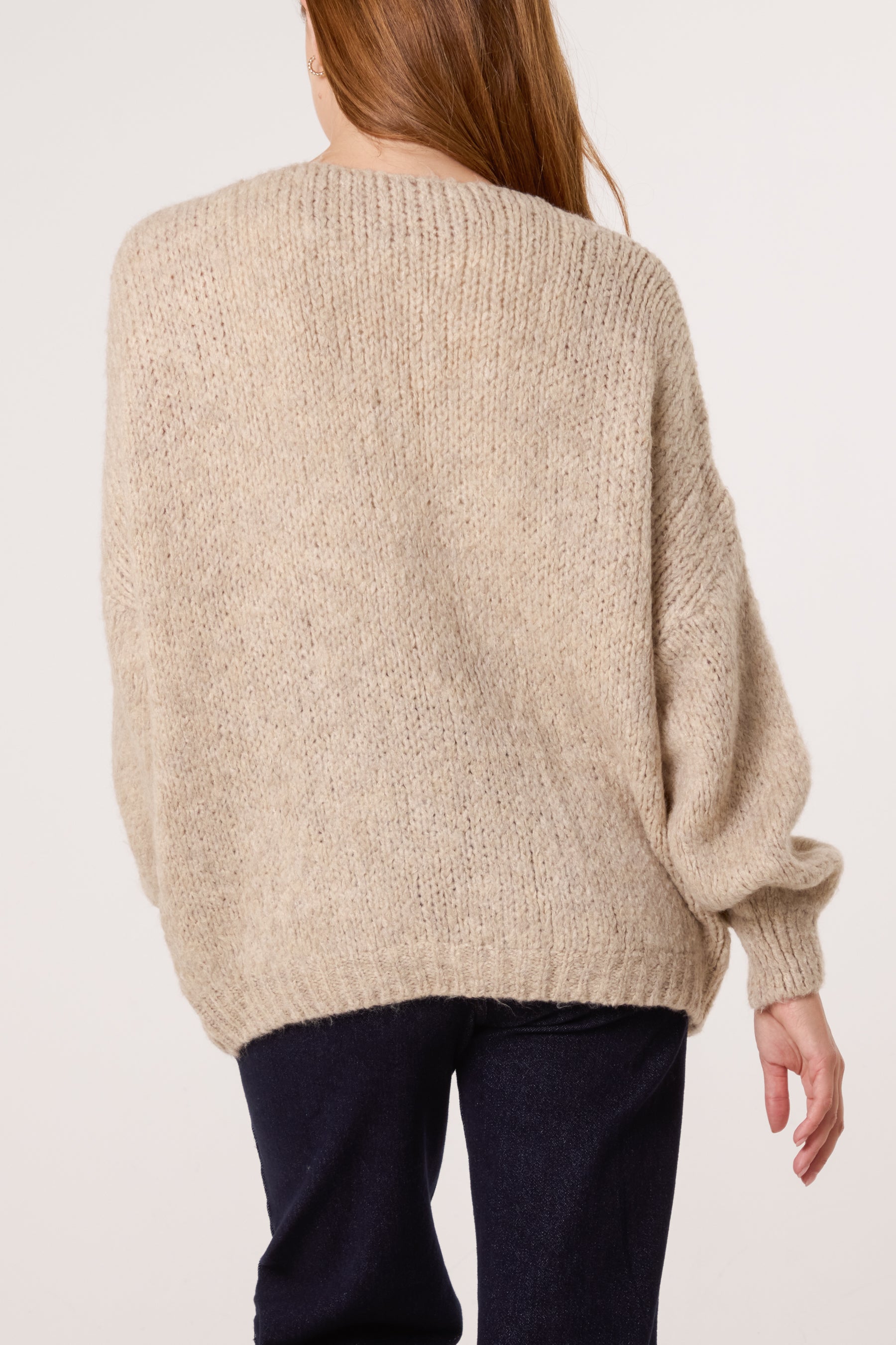 Gold Brooch Button Thick Knit Cardigan