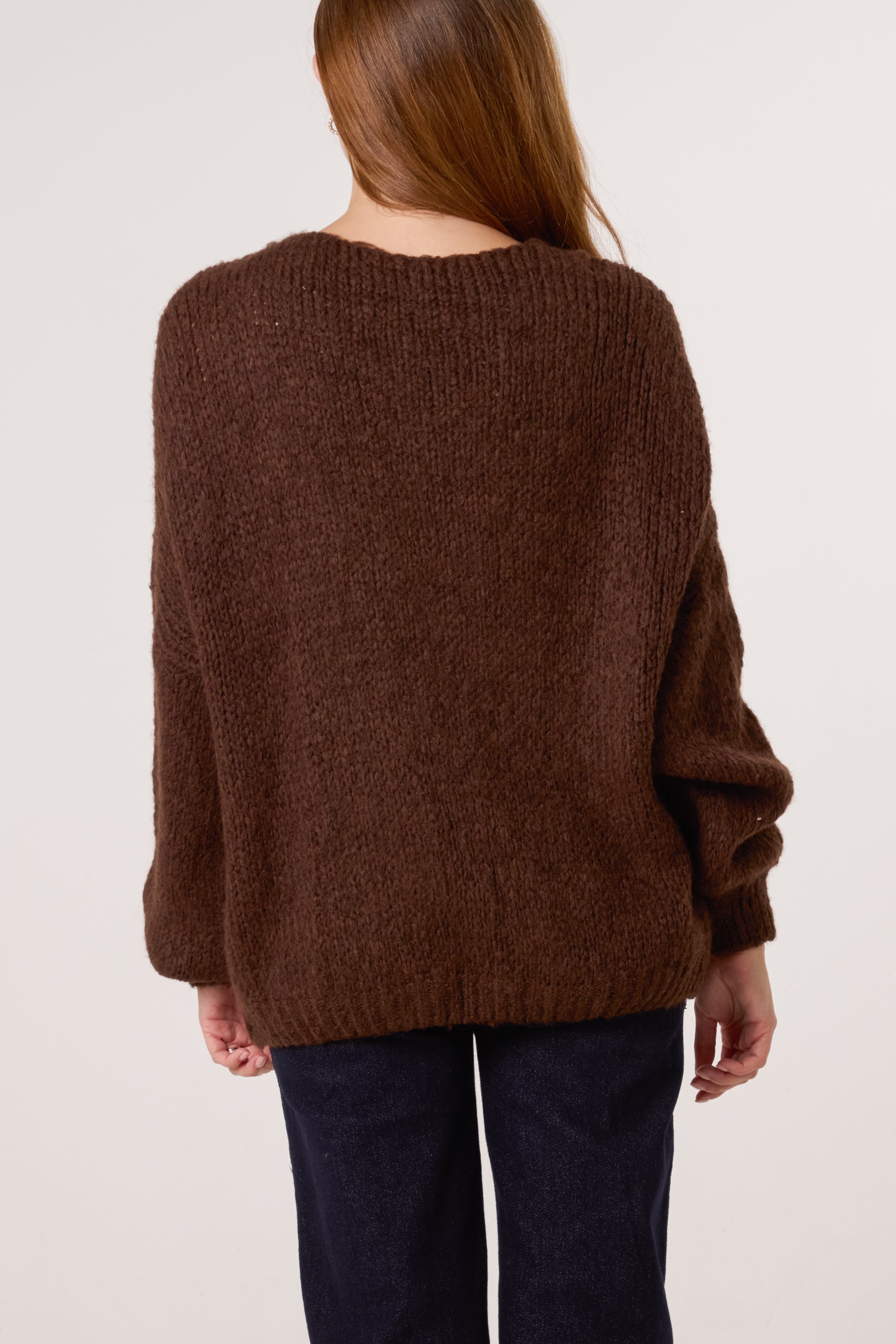 Gold Brooch Button Thick Knit Cardigan