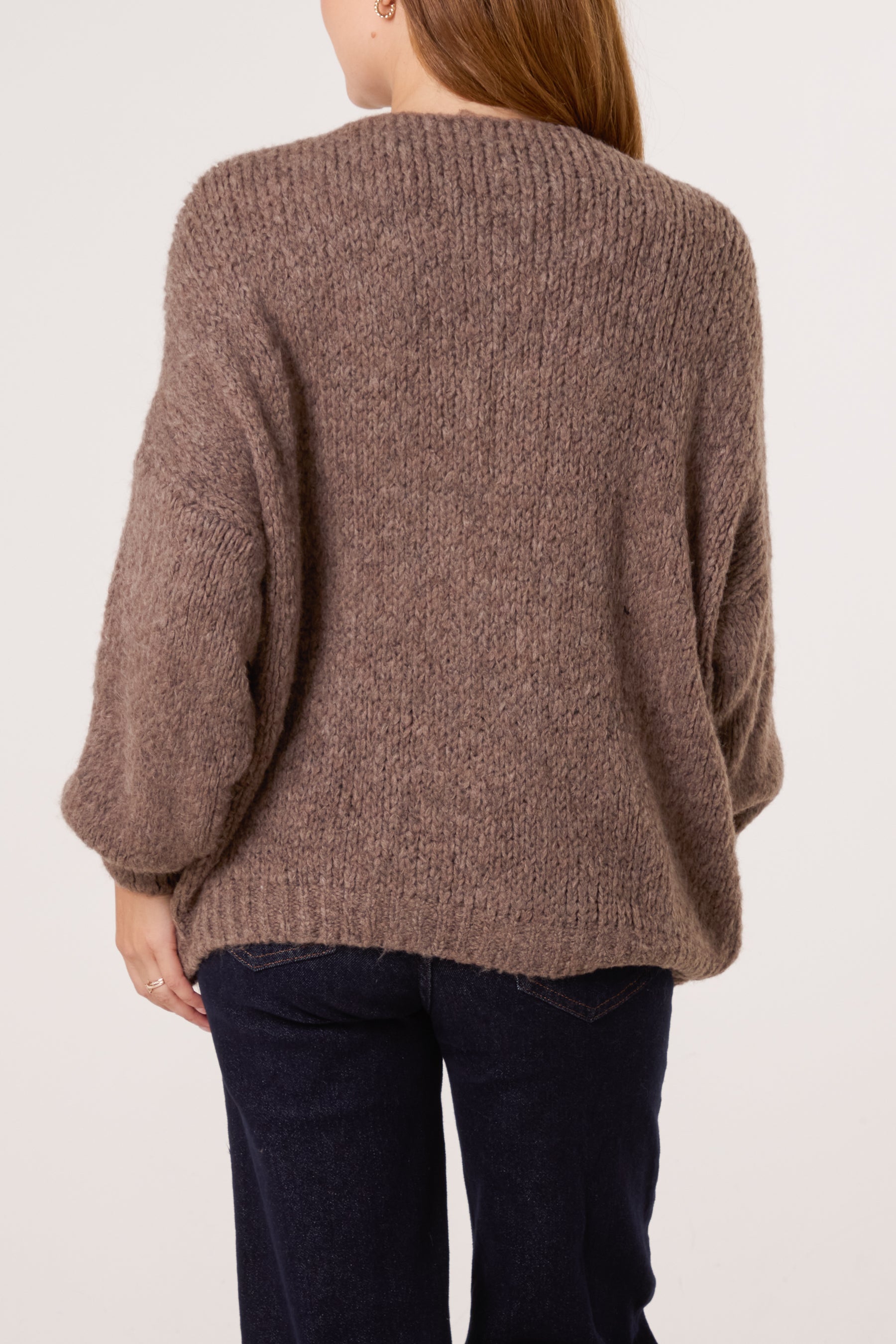 Gold Brooch Button Thick Knit Cardigan