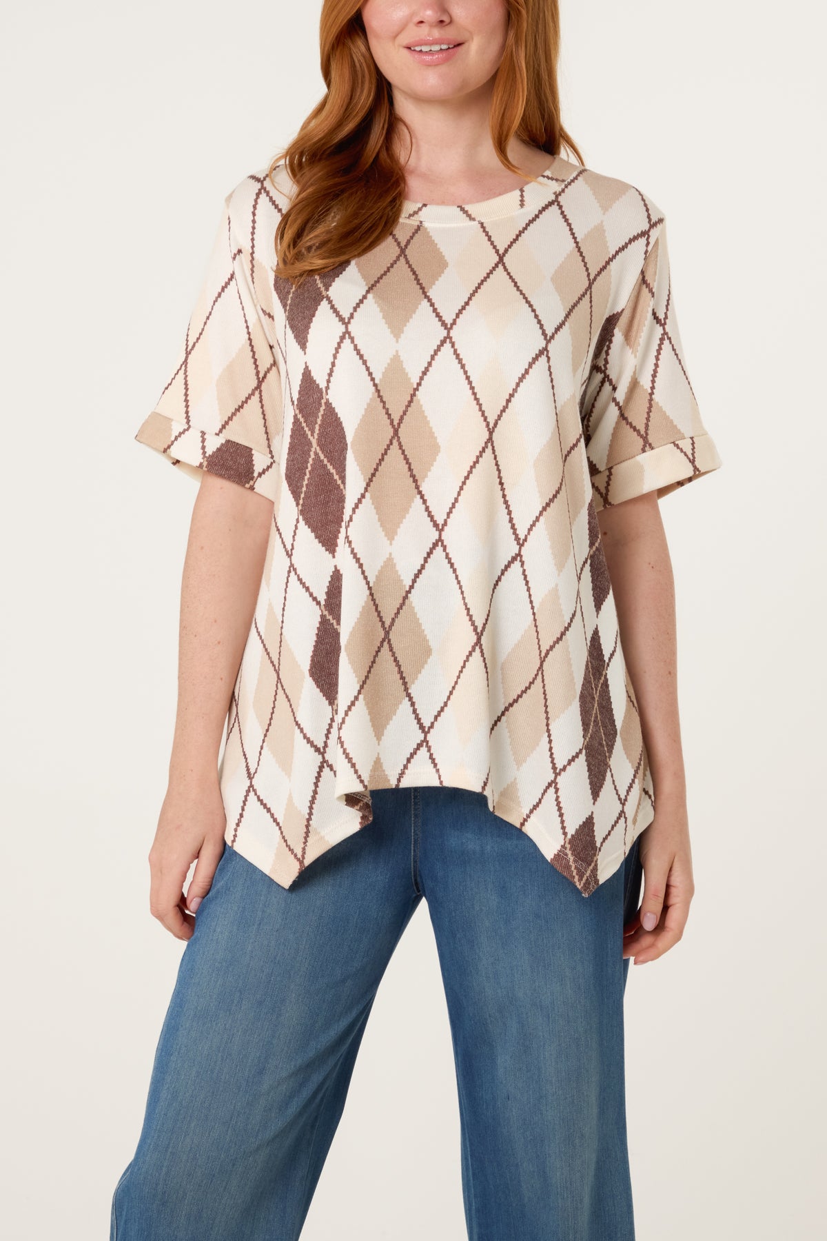 Argyle Short Sleeve Knitted Top
