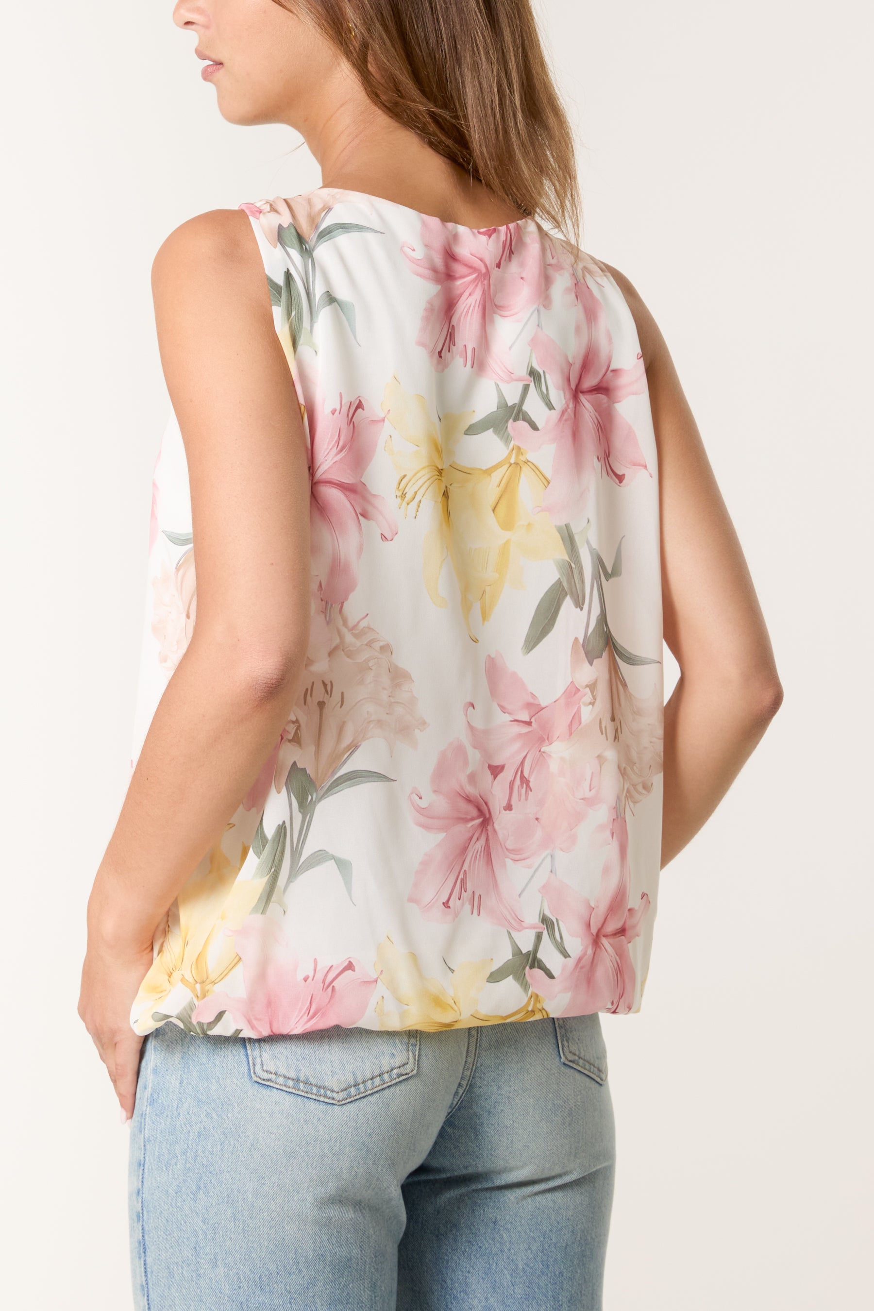 Vintage Lily Print Puffball Vest
