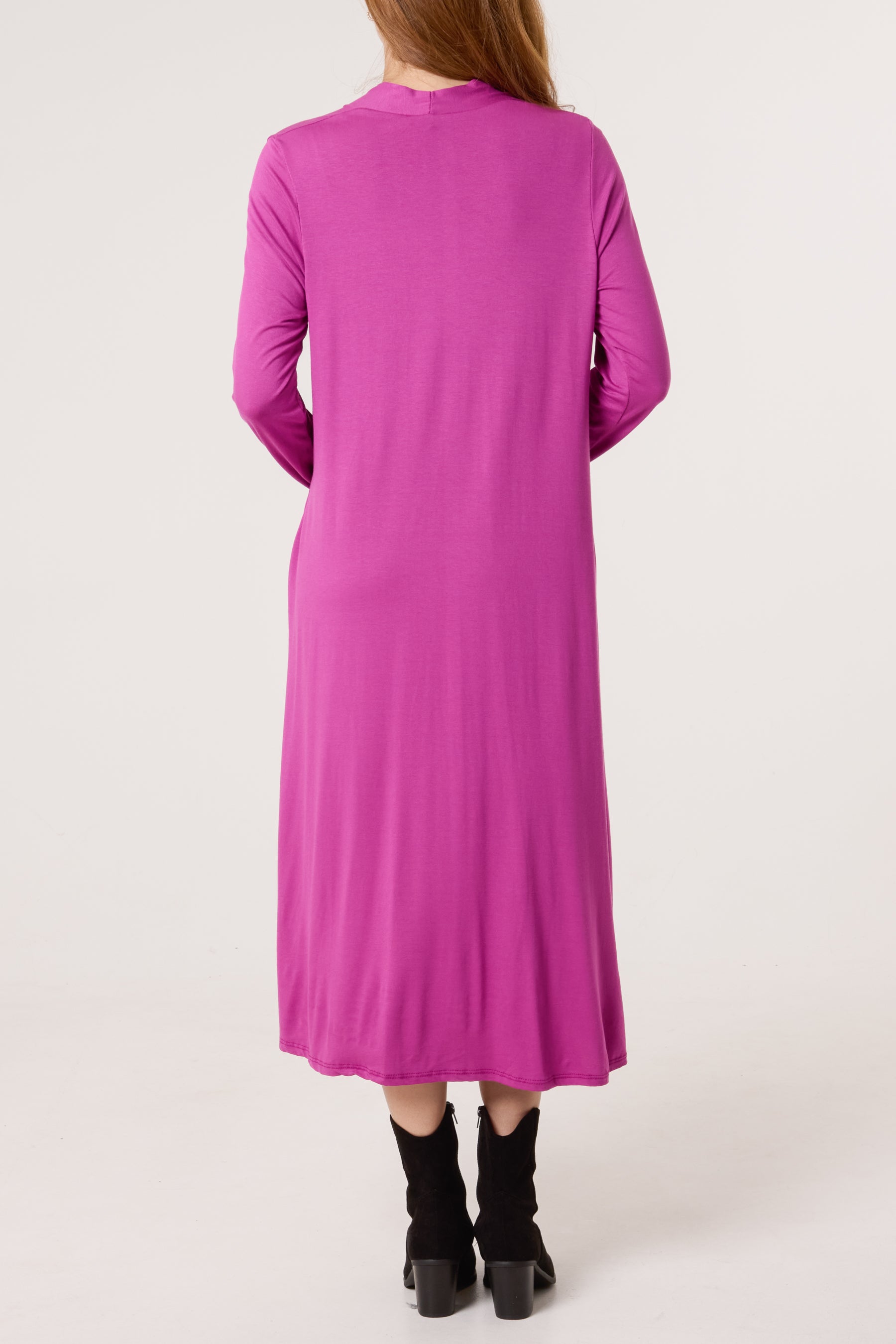 Jersey V-Neck Long Sleeve Midi Dress