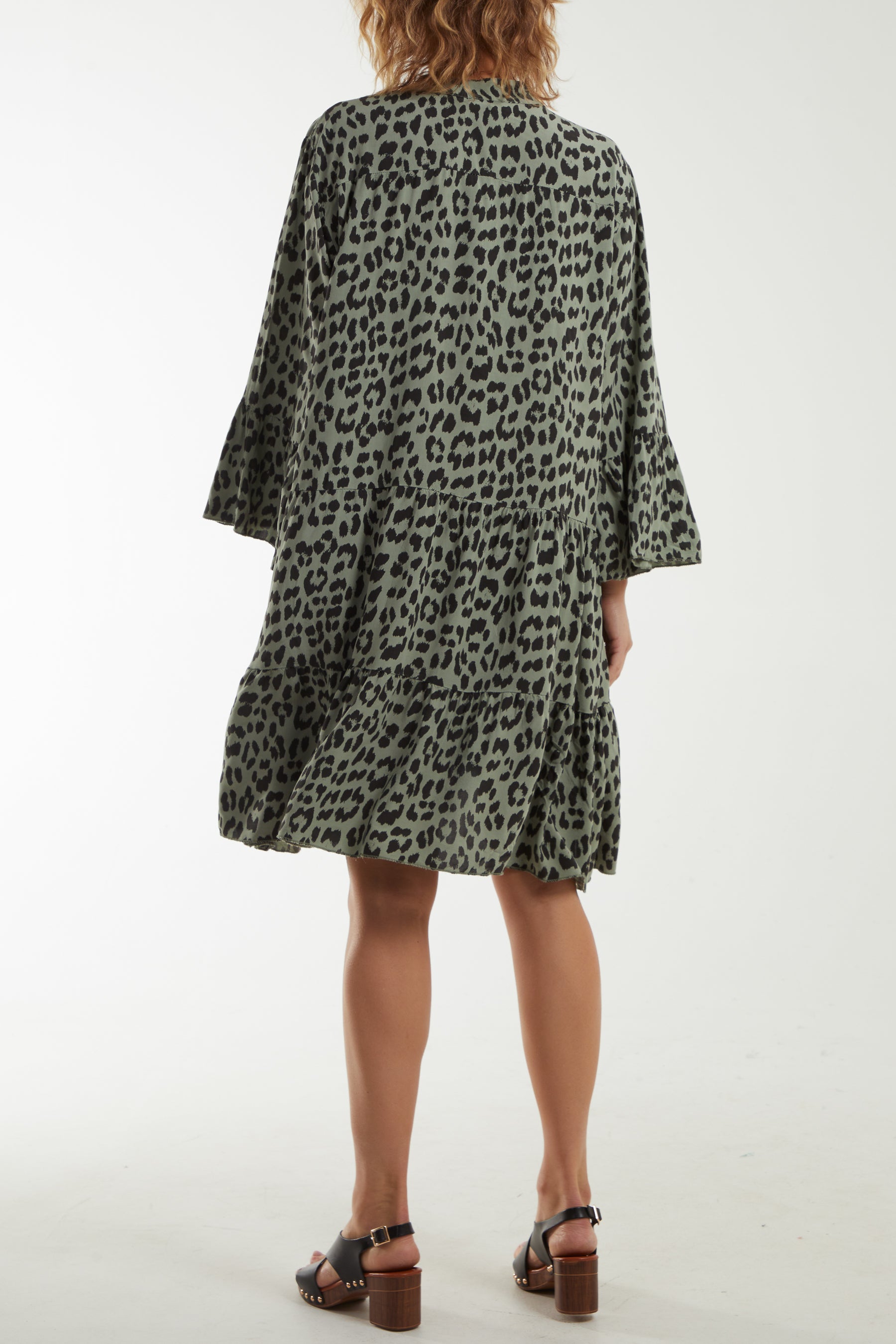 Long Sleeve Tiered Leopard Print Dress