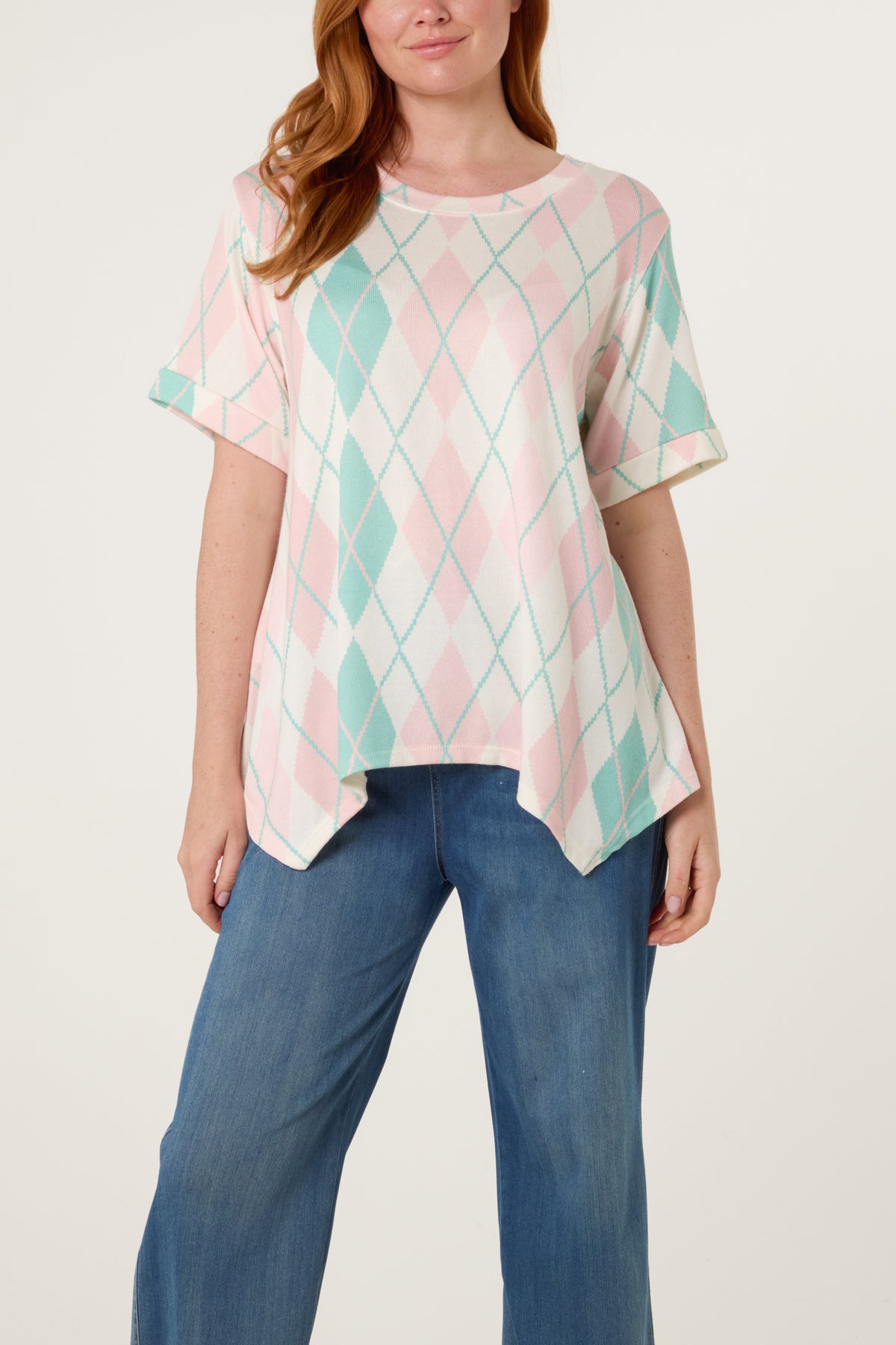 Argyle Short Sleeve Knitted Top