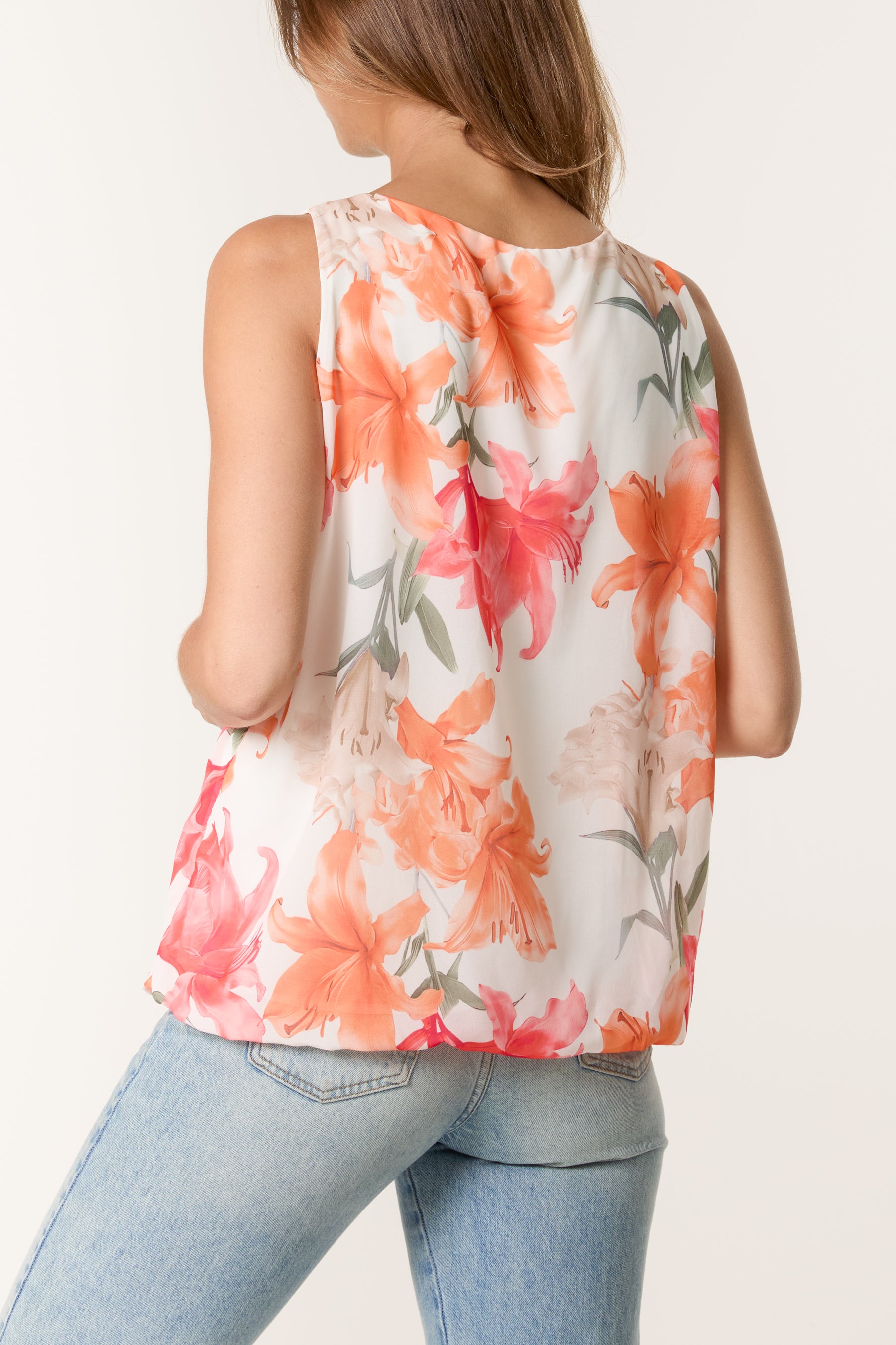 Vintage Lily Print Puffball Vest