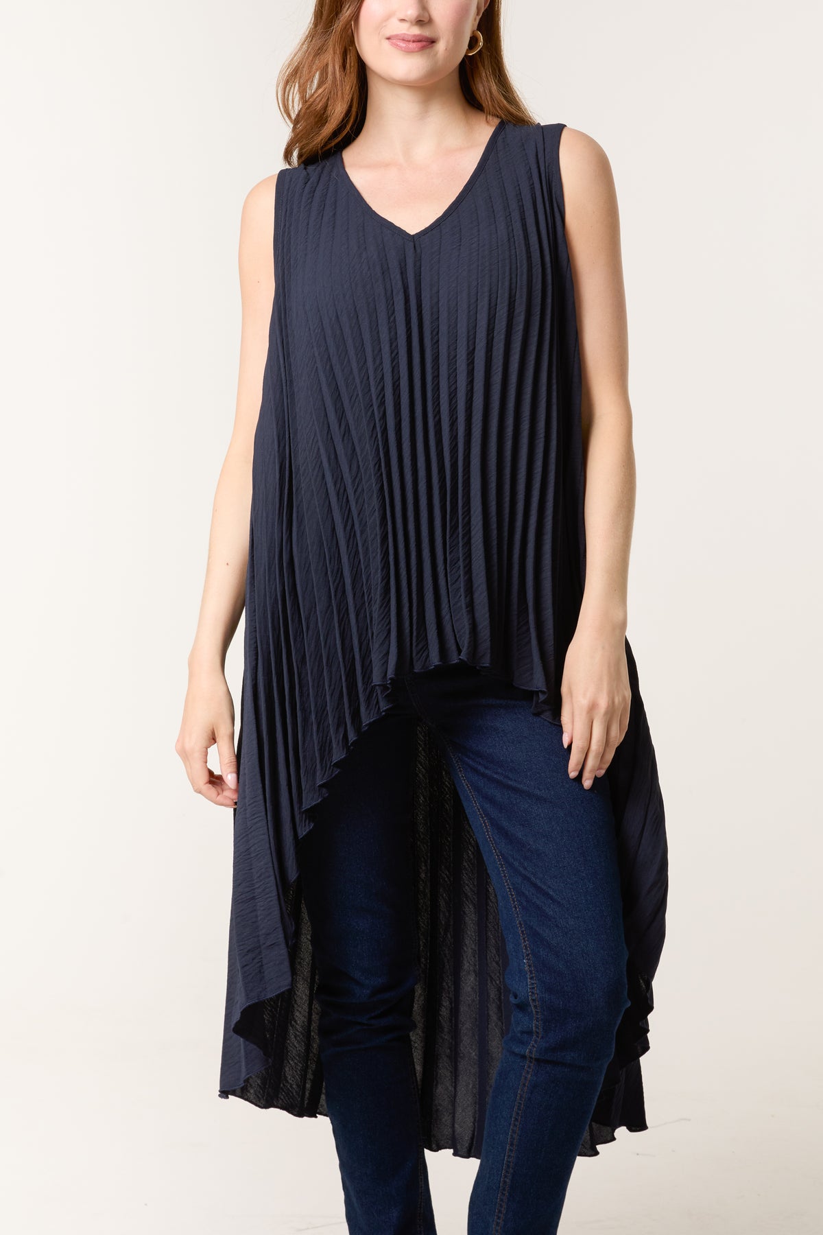 Sleeveless High Low Plisse Top