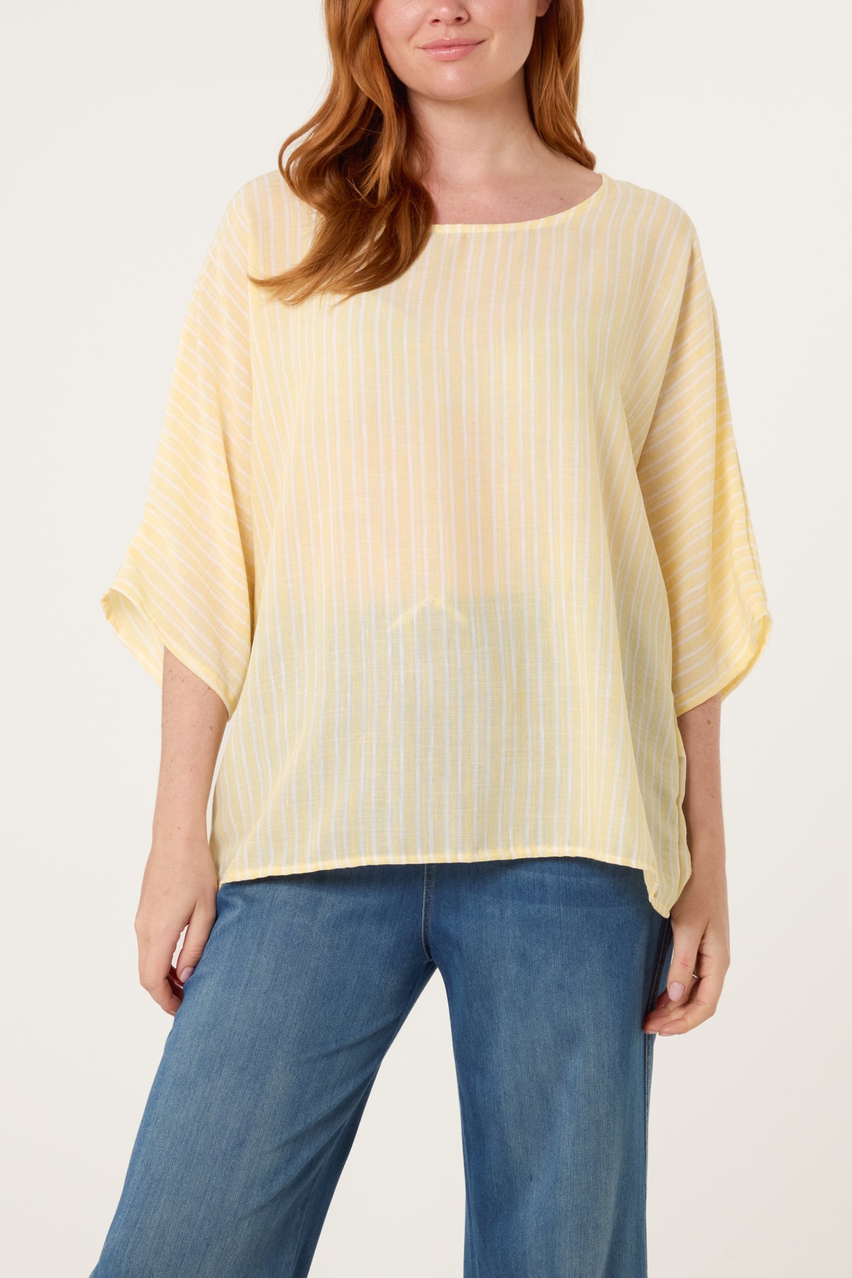 Cotton Blend Striped Batwing Top
