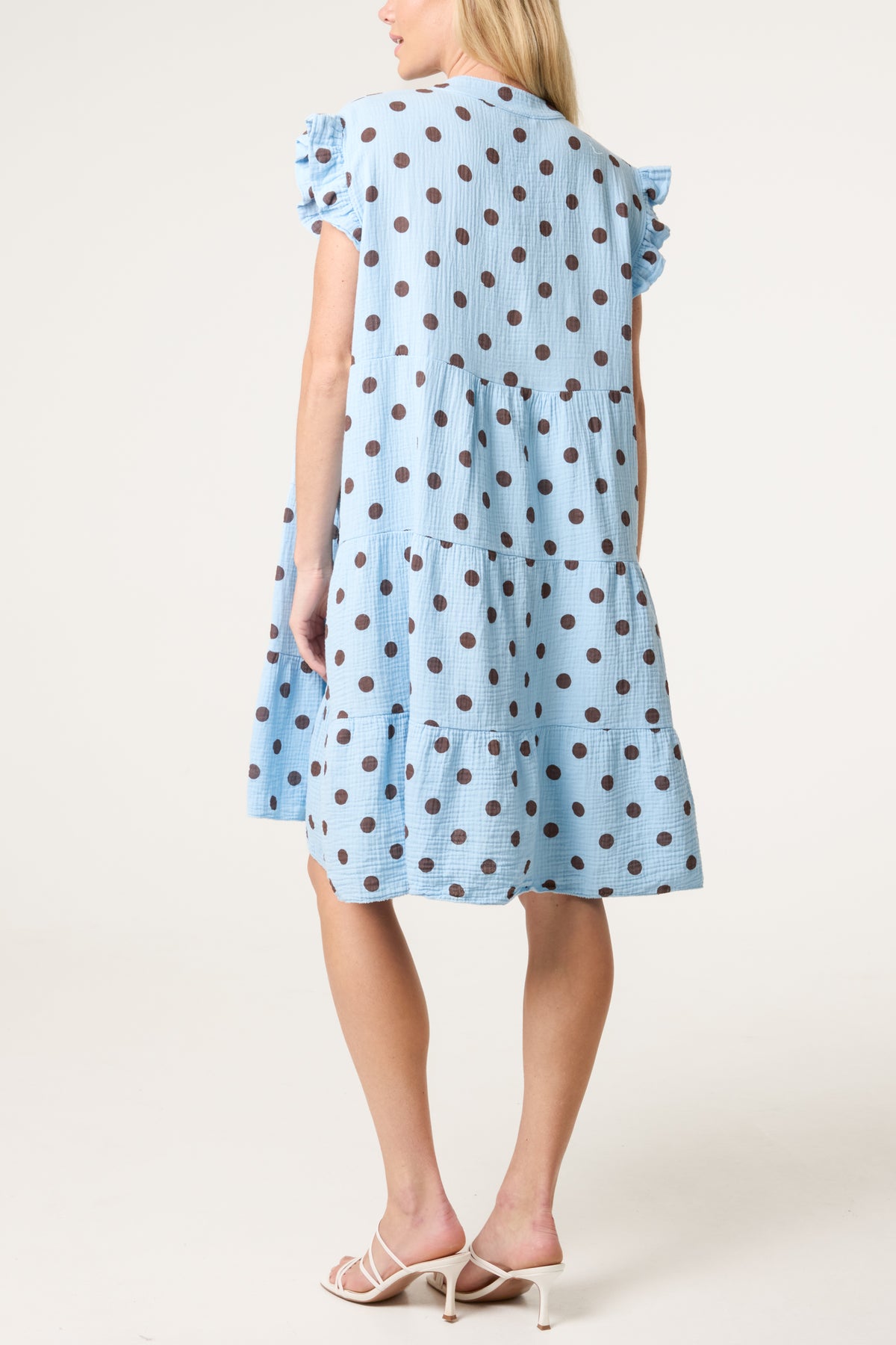 Polka Dot Frill Sleeve Tiered Mini Dress
