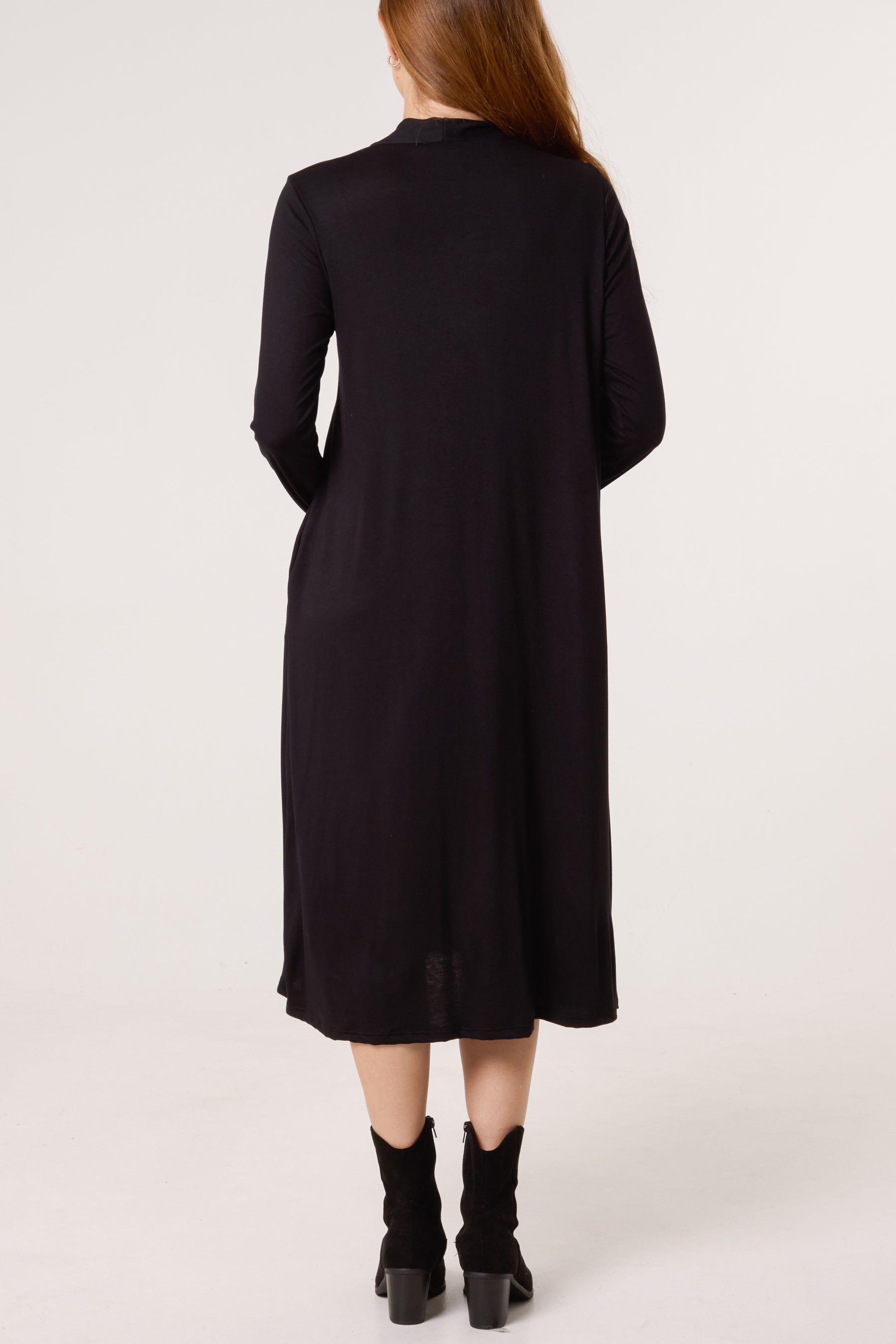 Jersey V-Neck Long Sleeve Midi Dress