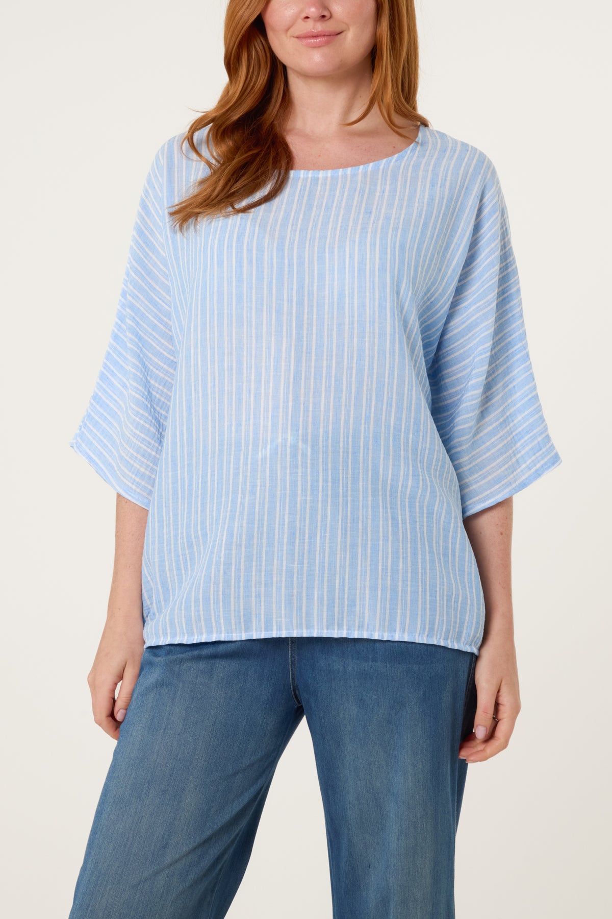 Cotton Blend Striped Batwing Top