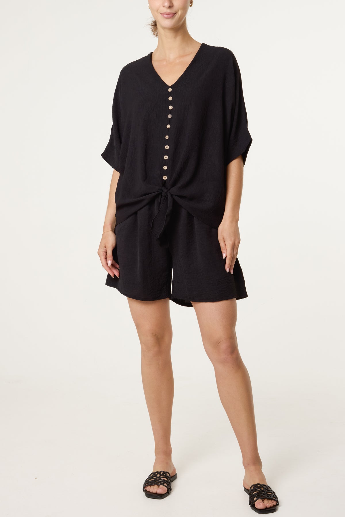 Button Through Tie Top & Shorts Set