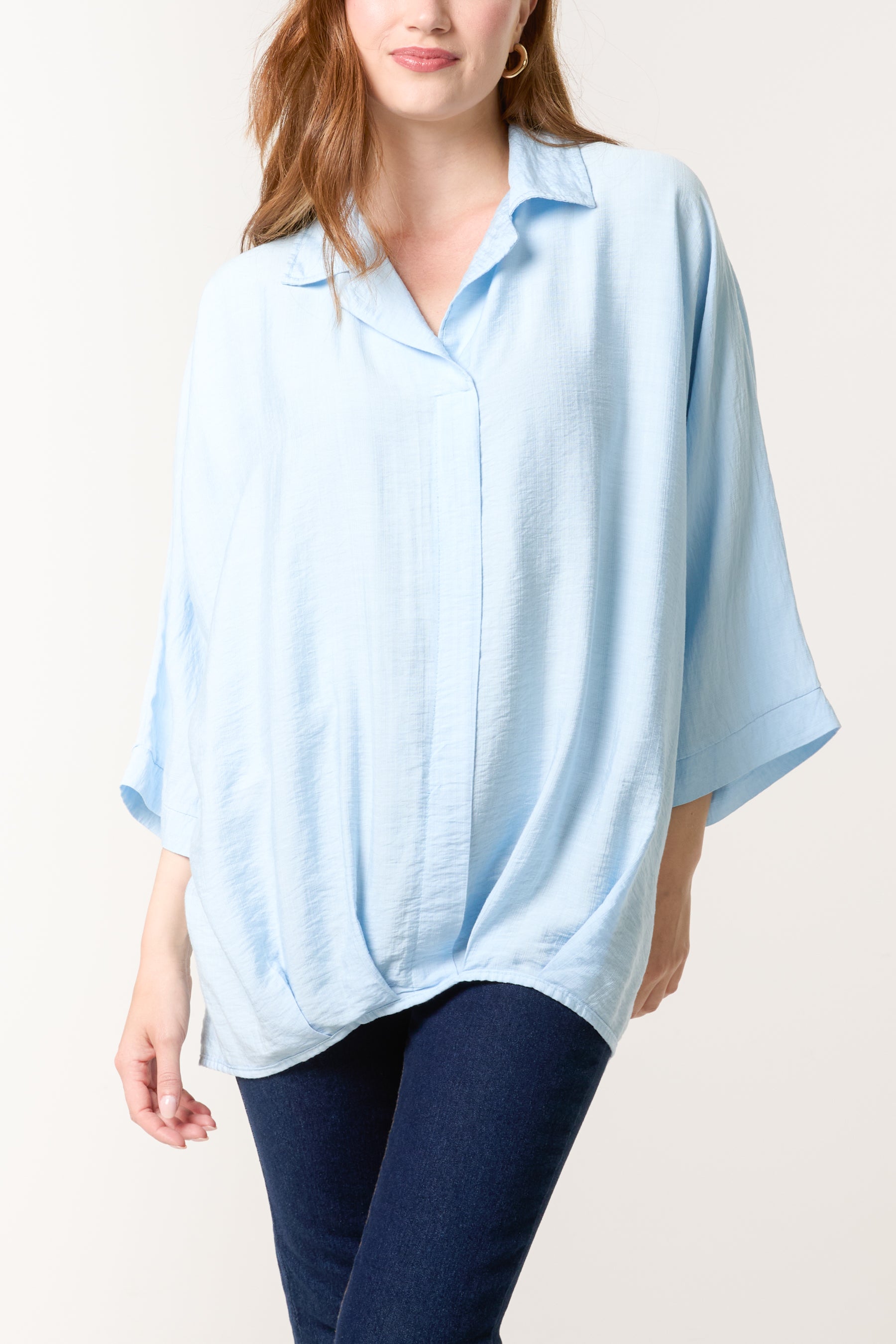Lapel Collar Pleated Front Blouse