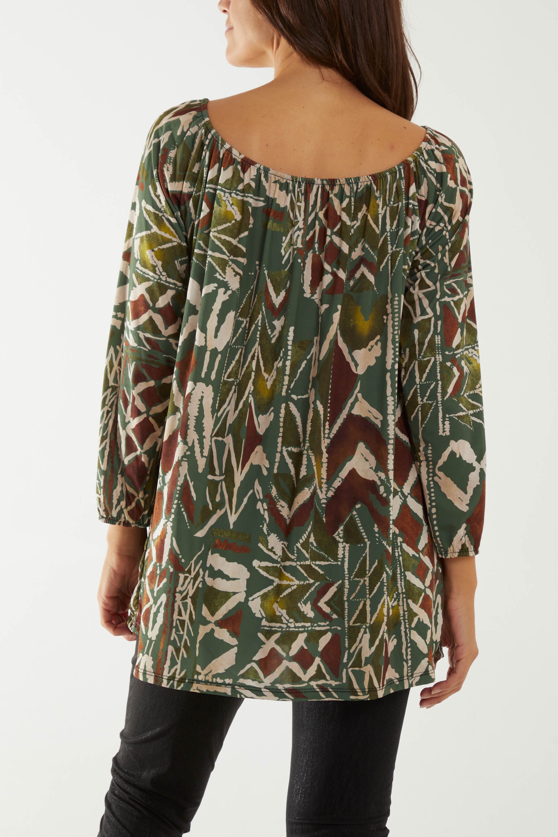 Tribal Print Bardot Tie Blouse