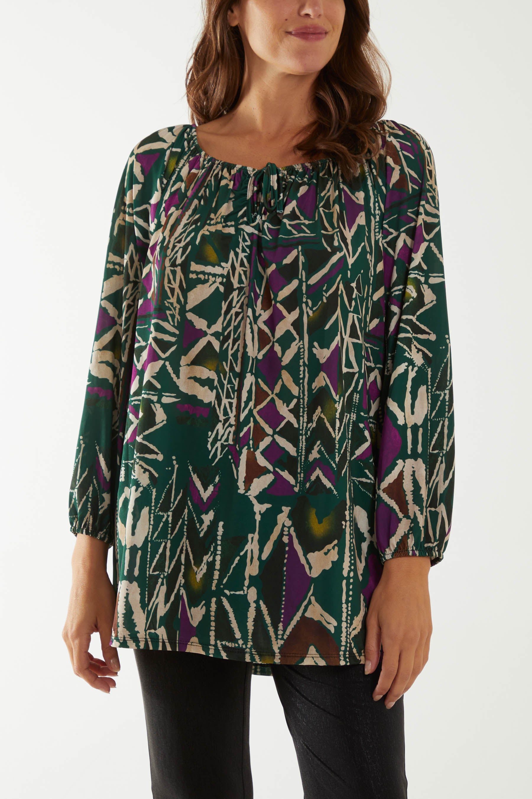 Tribal Print Bardot Tie Blouse