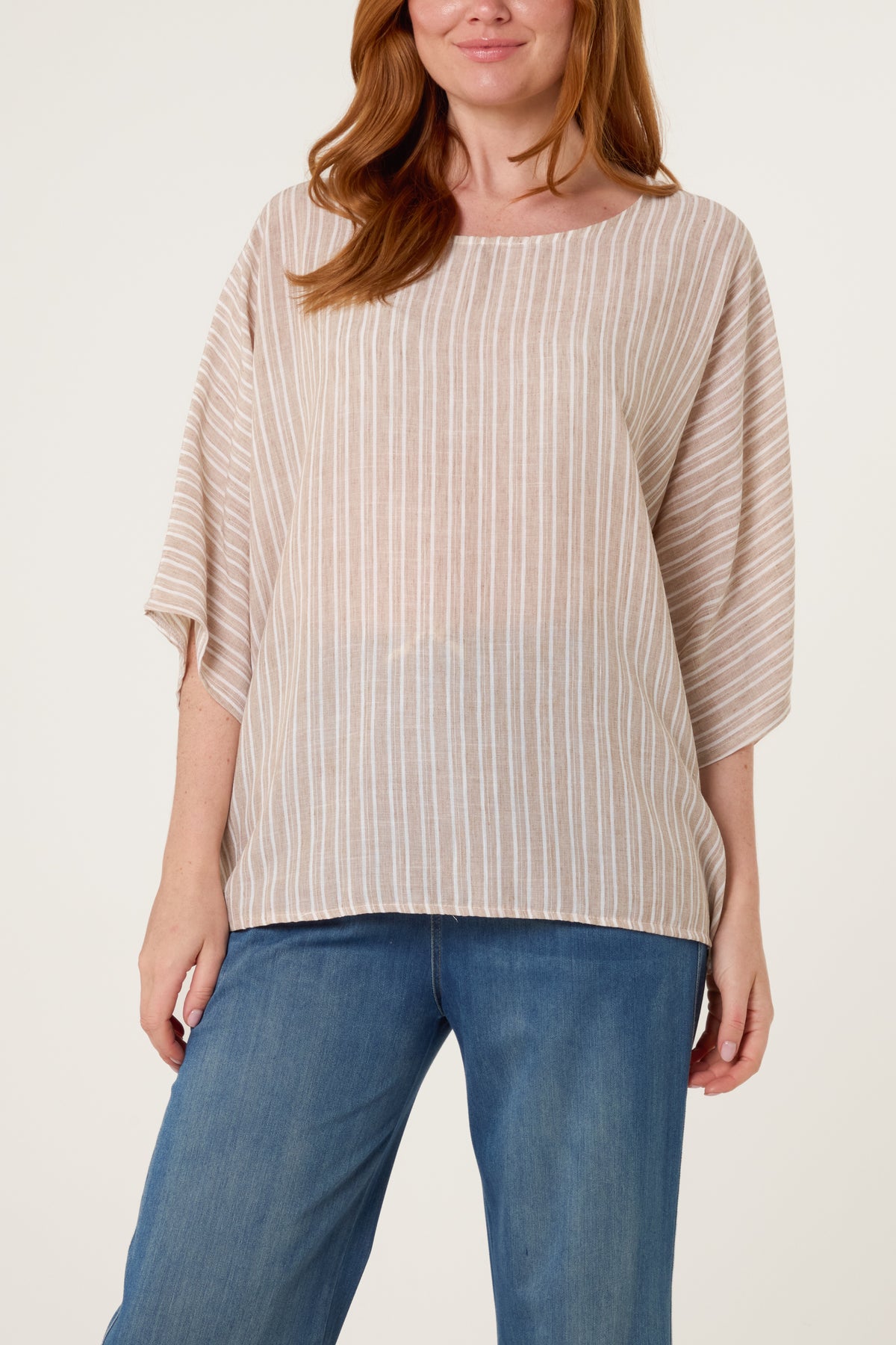 Cotton Blend Striped Batwing Top