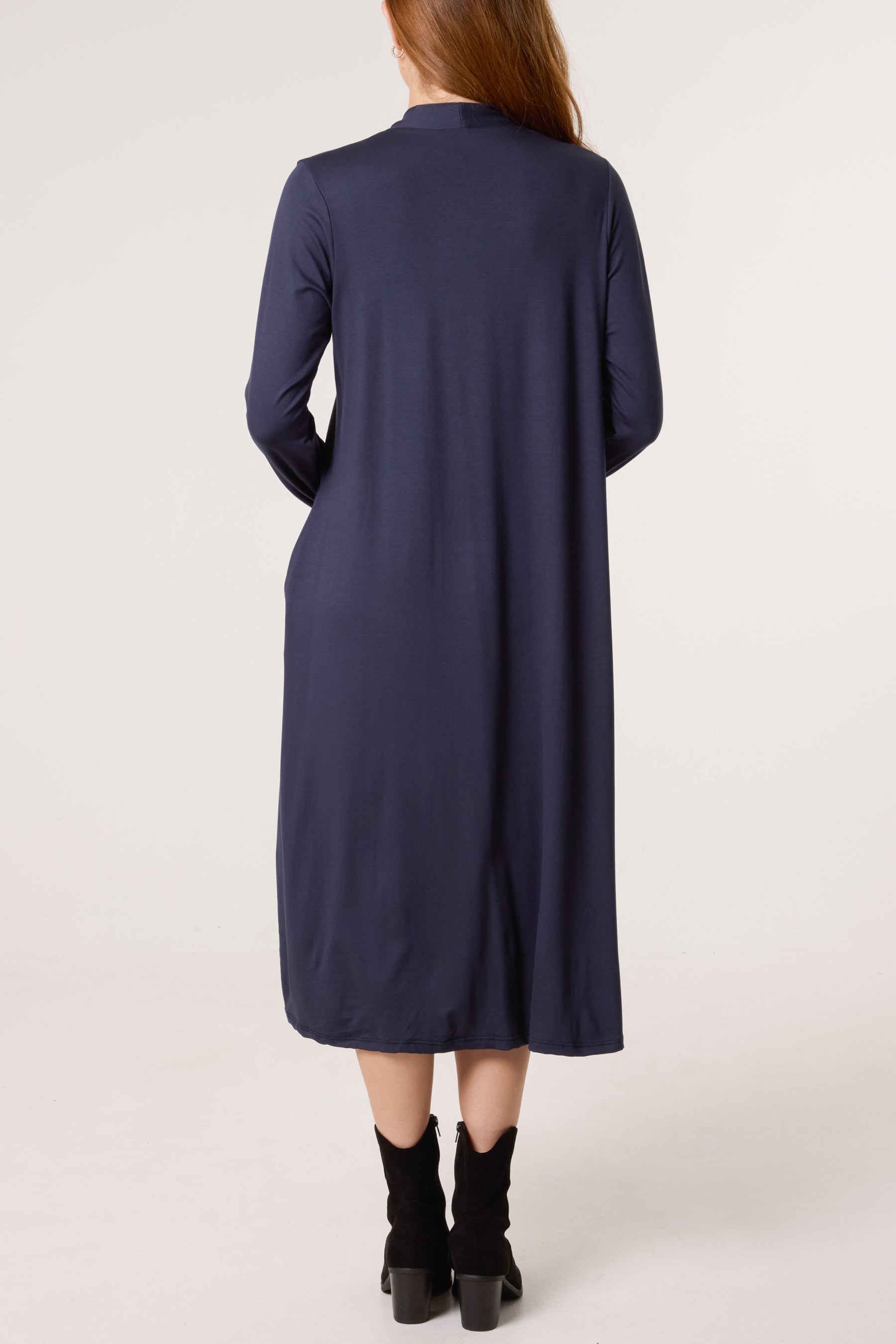Jersey V-Neck Long Sleeve Midi Dress