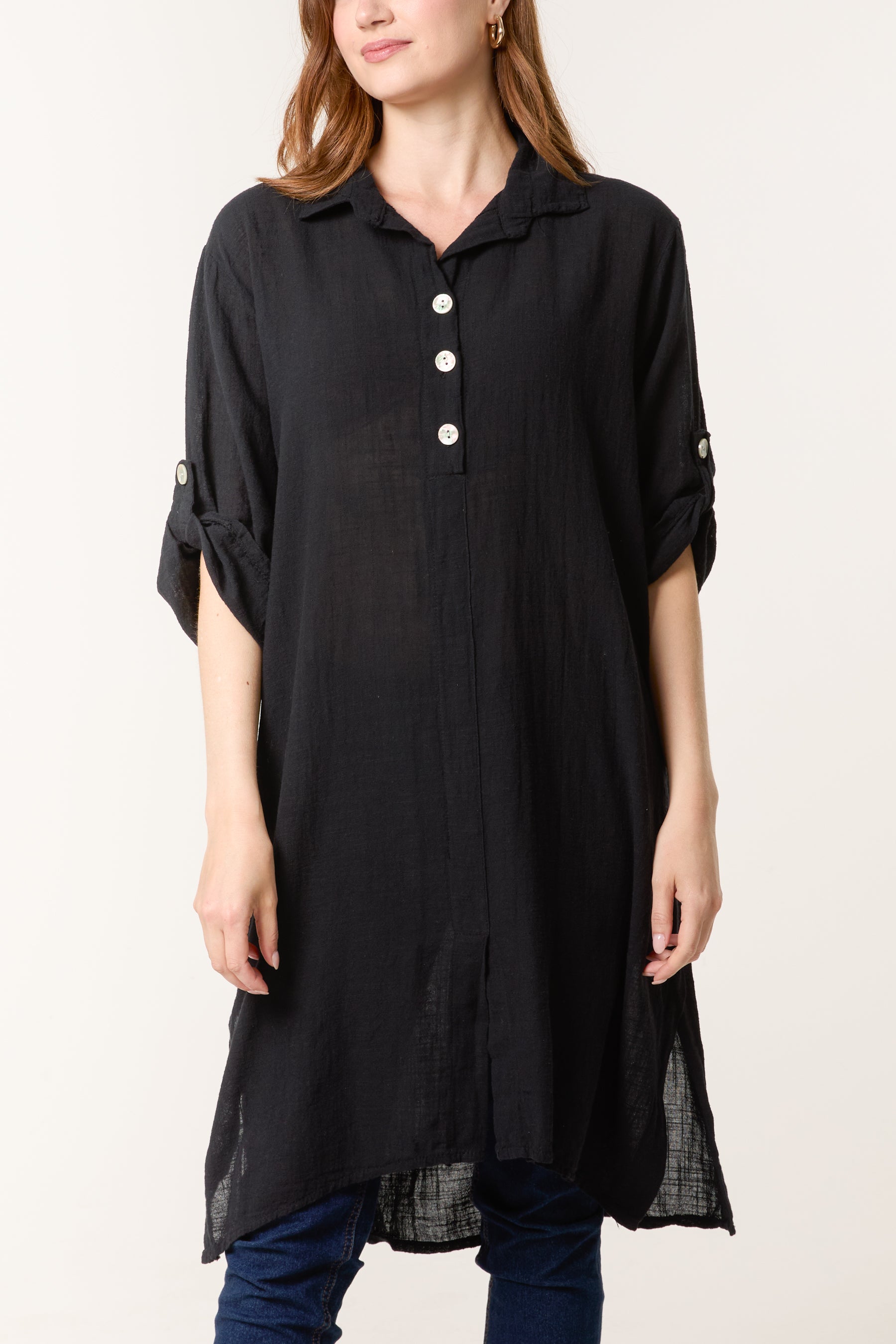 Button Details Longline Cotton Top