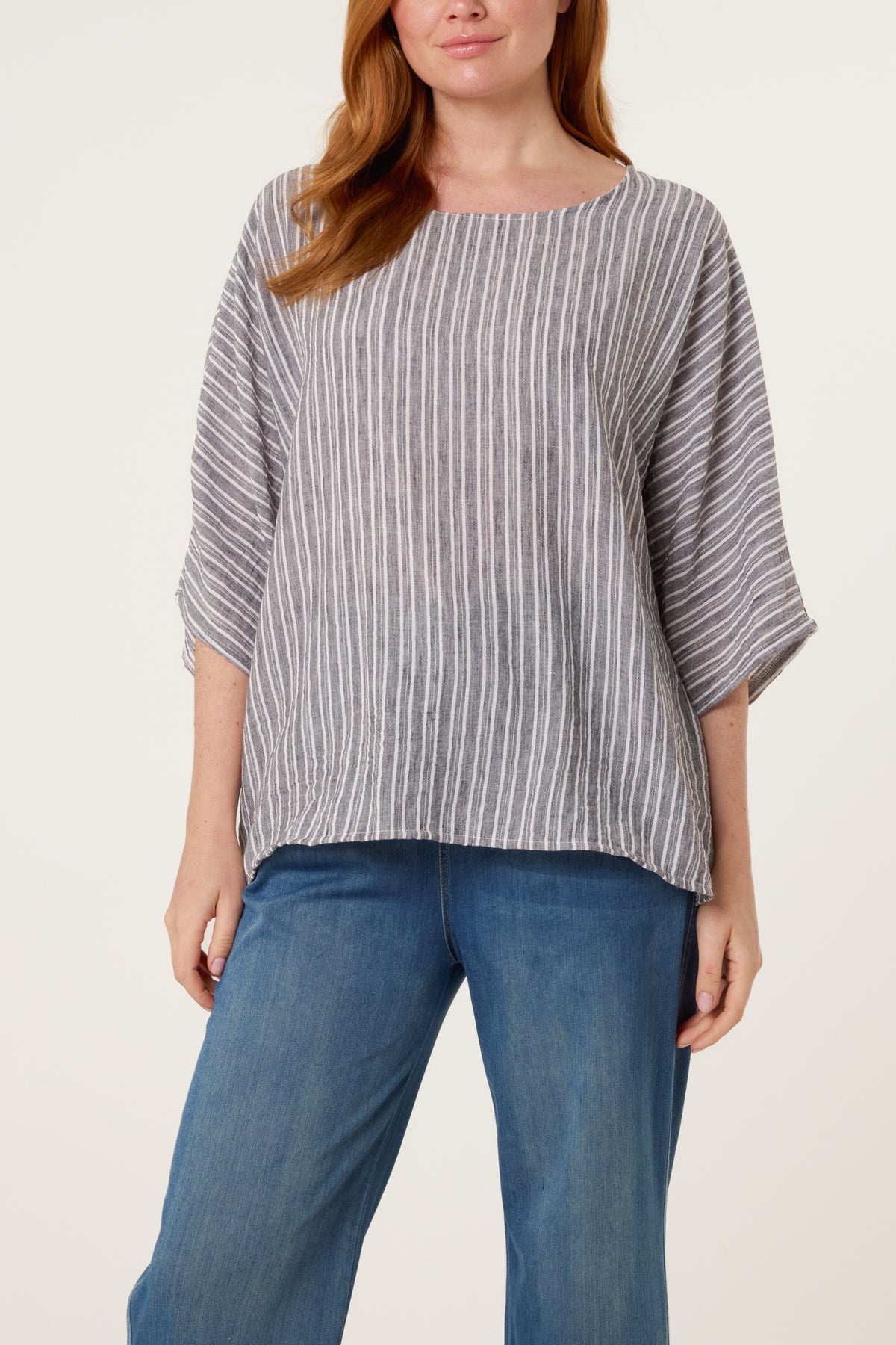 Cotton Blend Striped Batwing Top