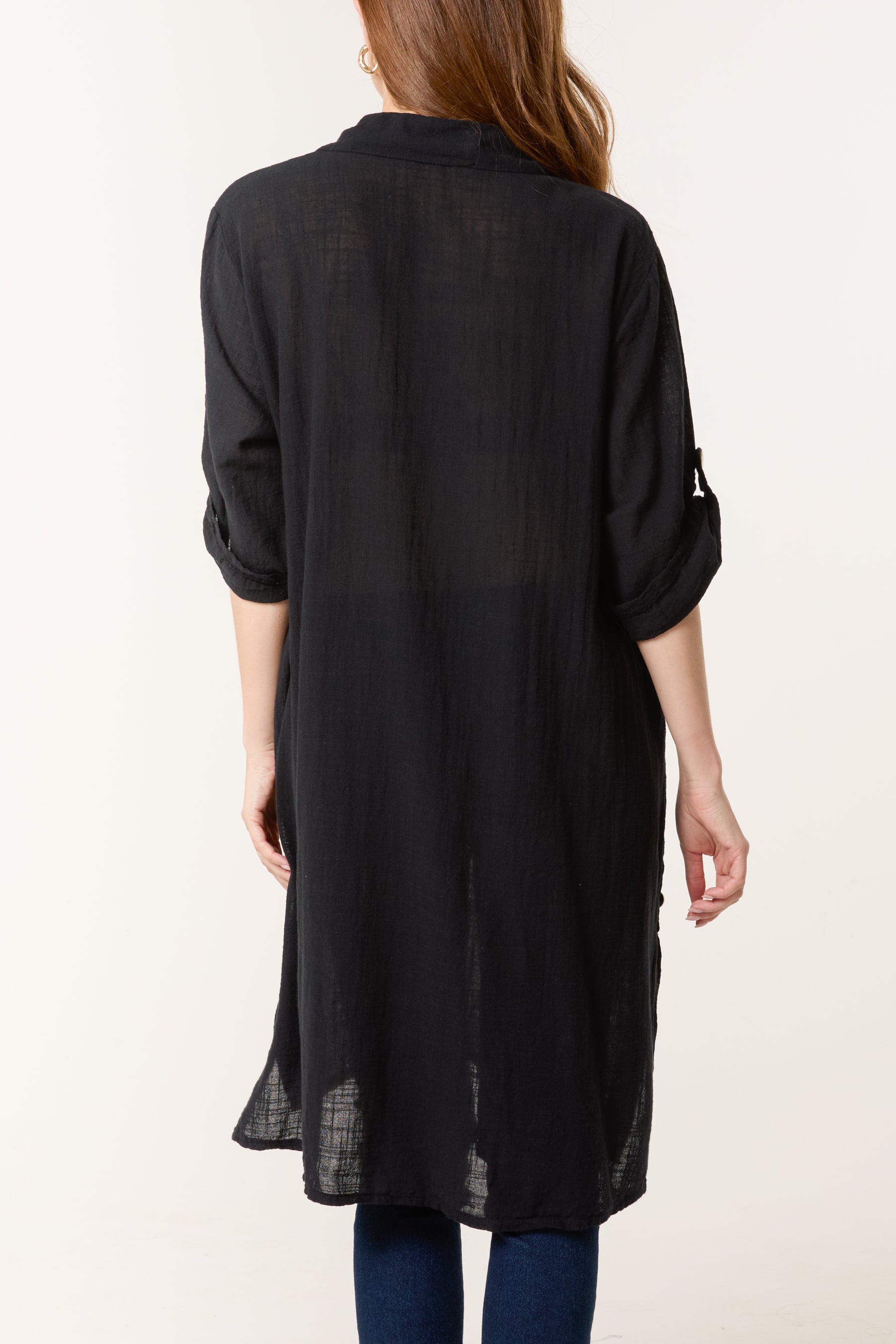 Button Details Longline Cotton Top