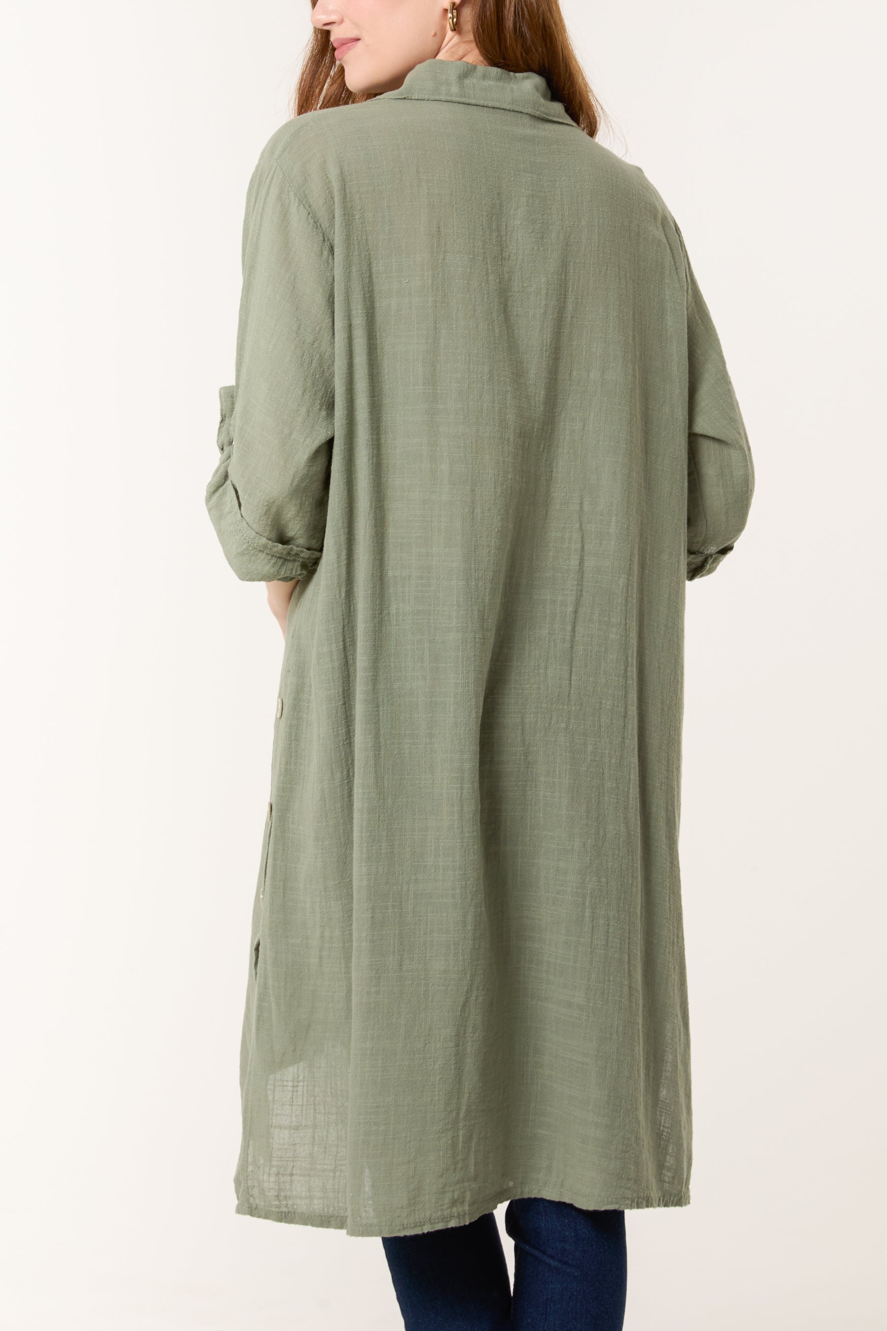 Button Details Longline Cotton Top