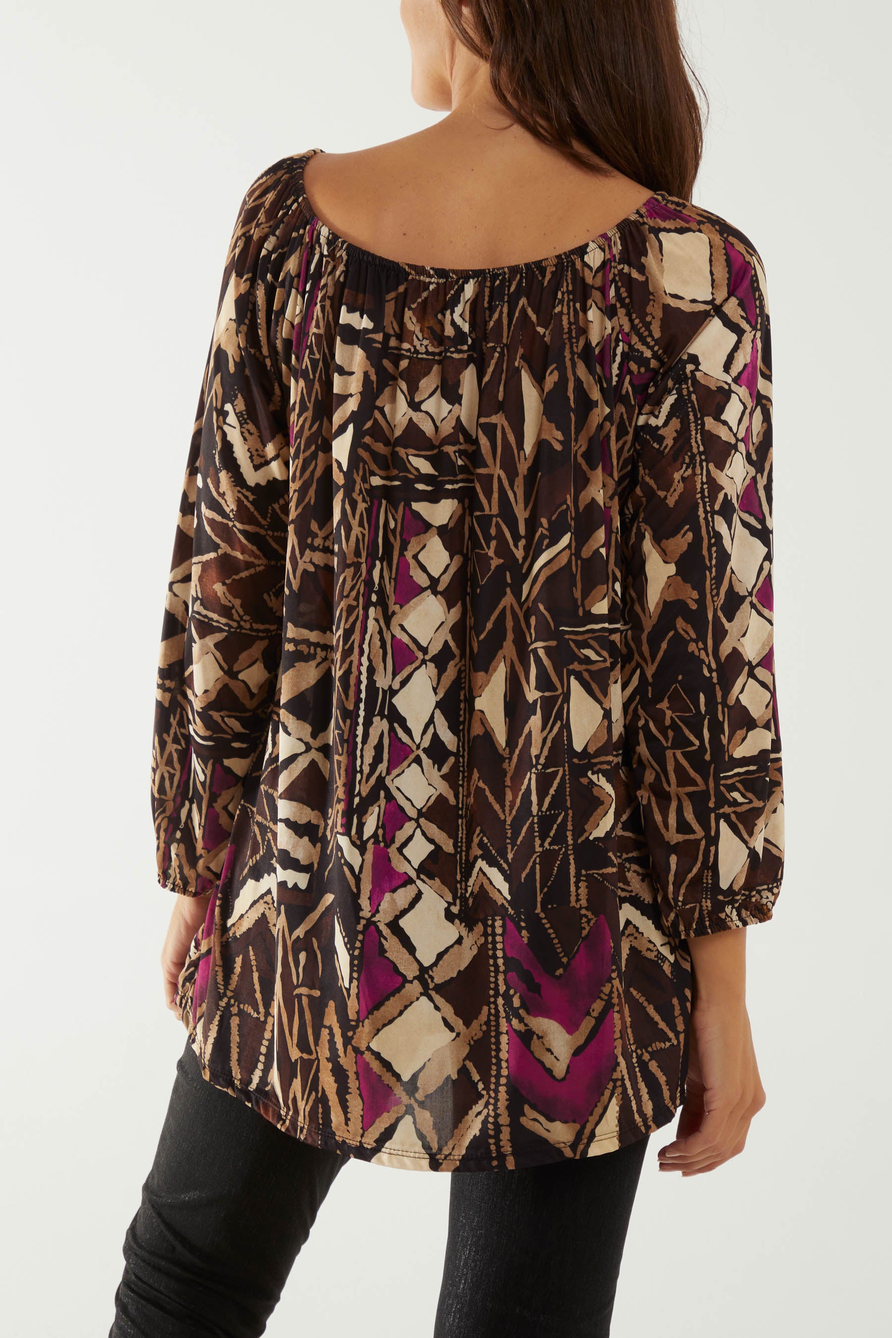 Tribal Print Bardot Tie Blouse