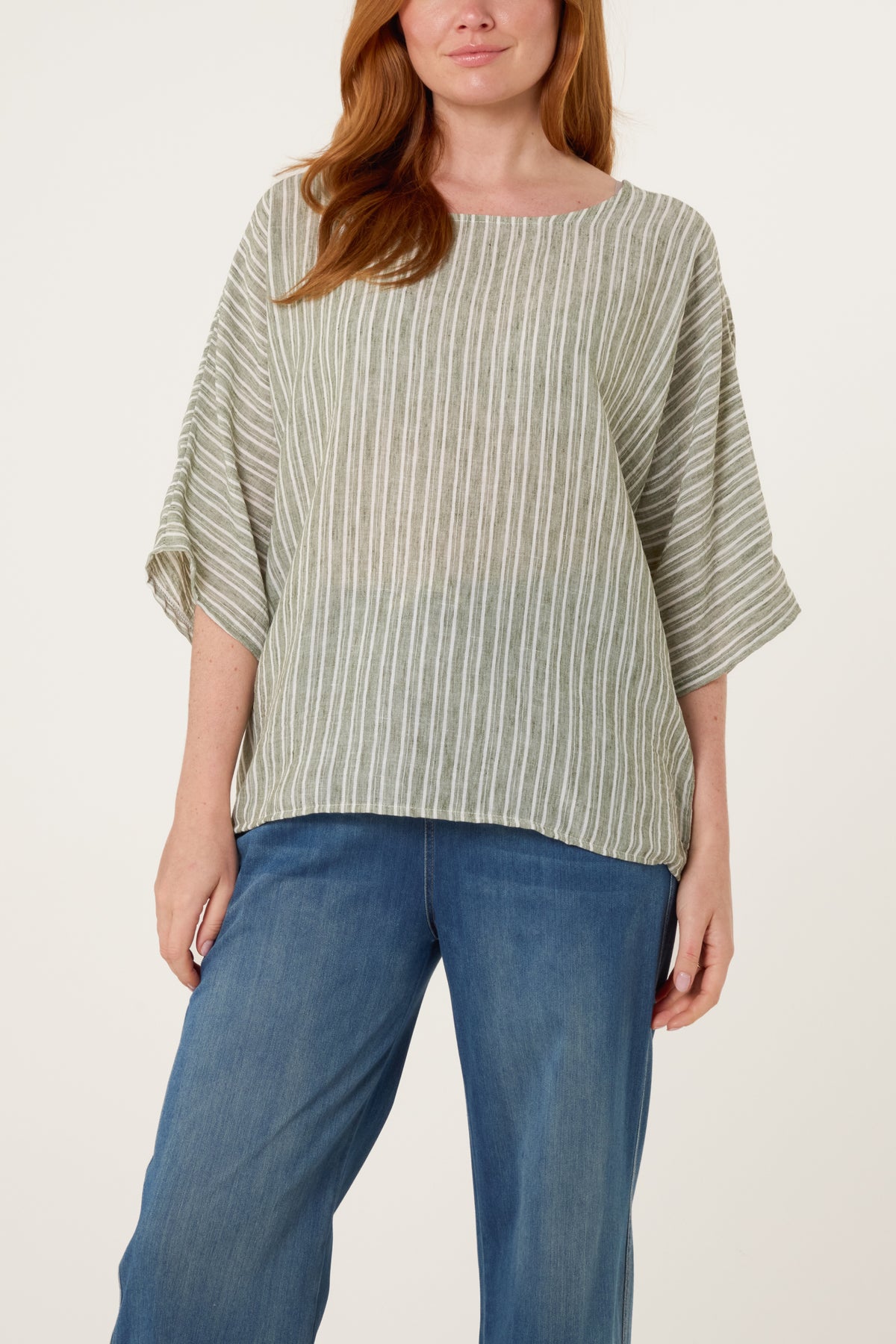 Cotton Blend Striped Batwing Top