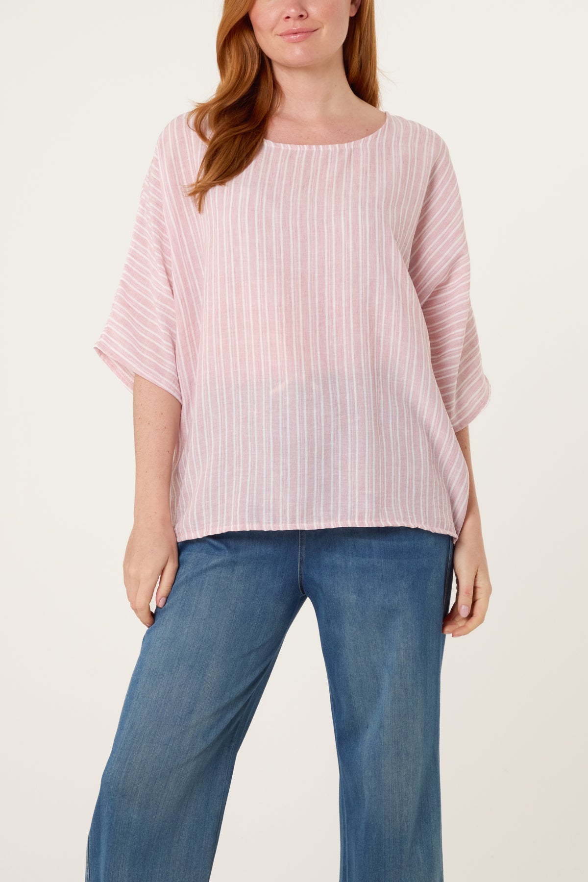 Cotton Blend Striped Batwing Top