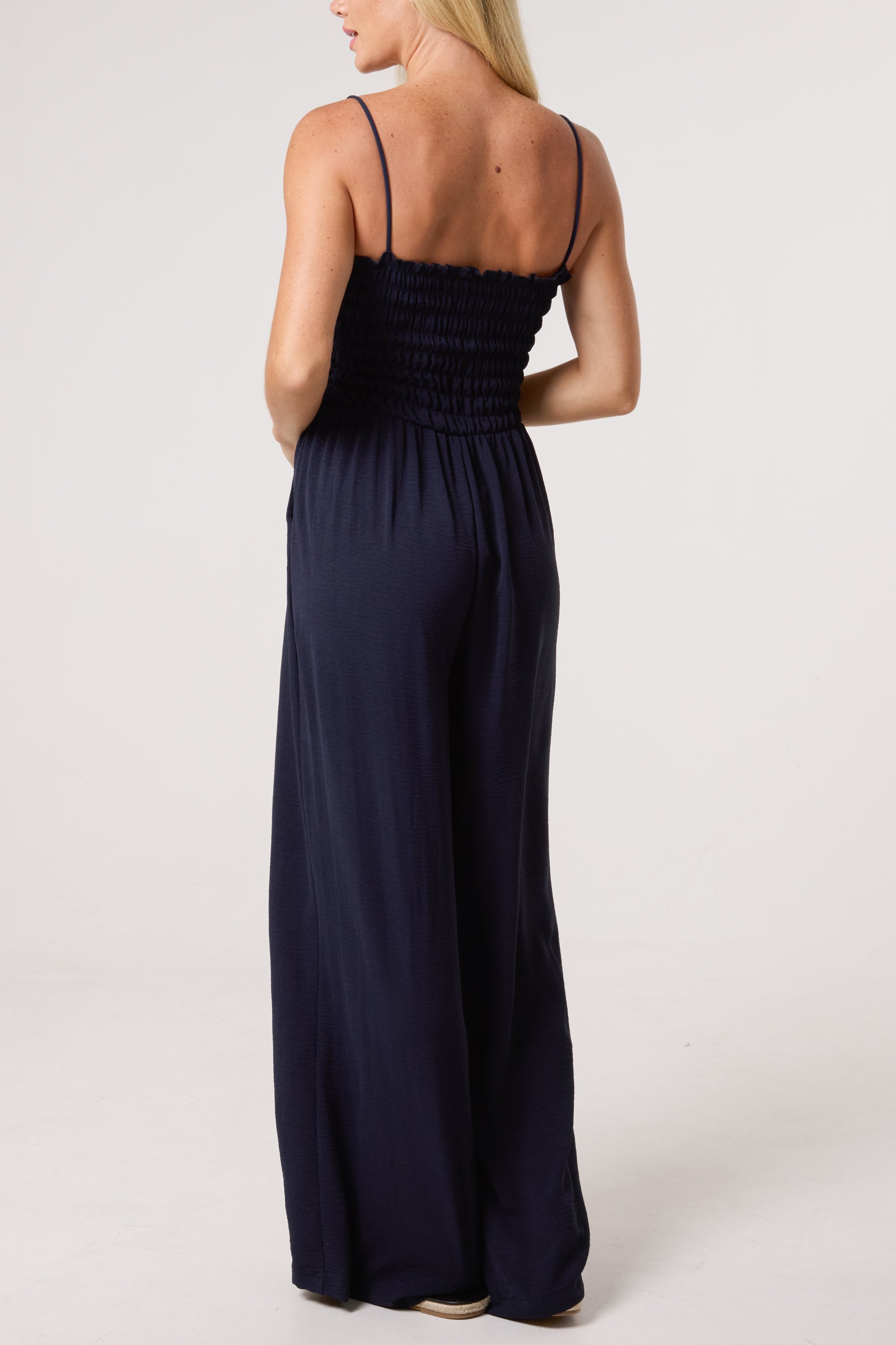 Shirred Bodice Beaded Strap Jumpsuit