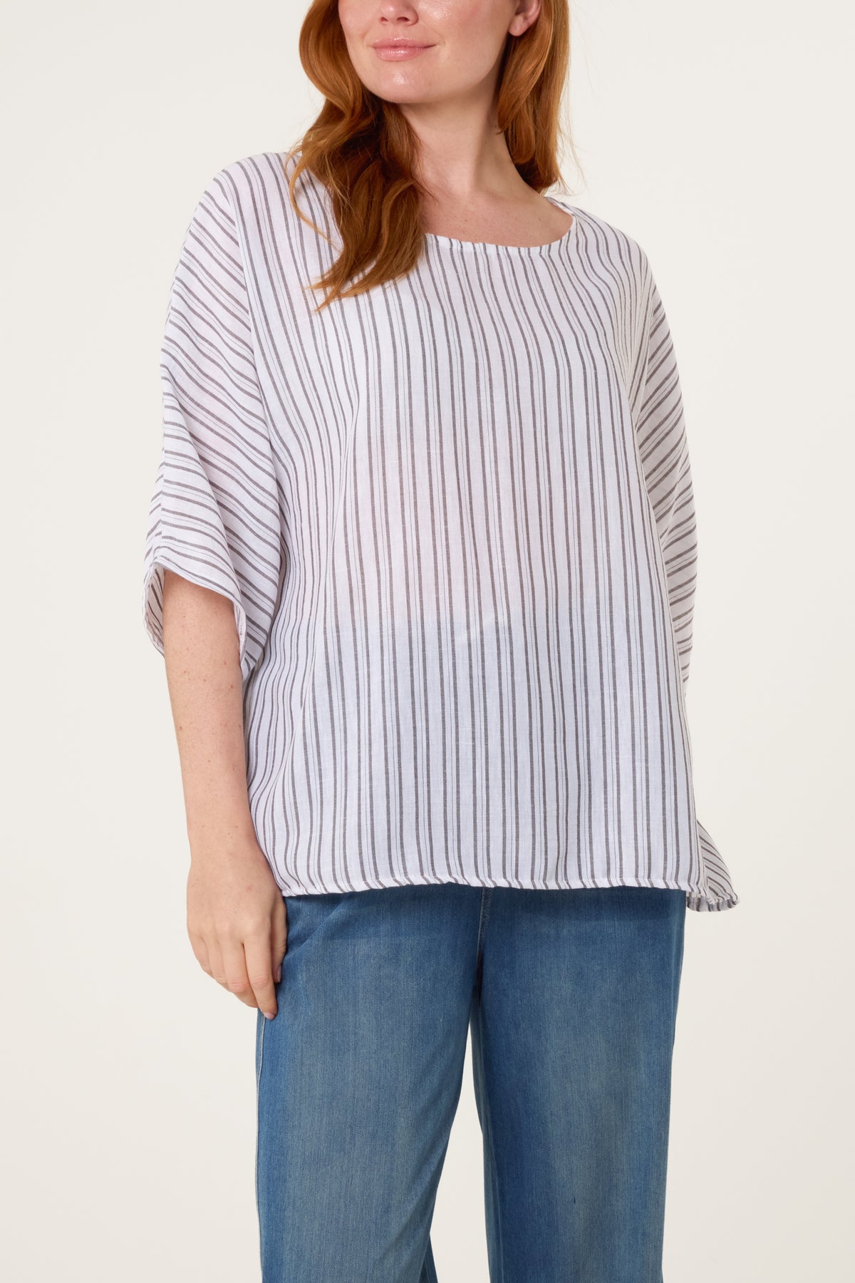 Cotton Blend Striped Batwing Top