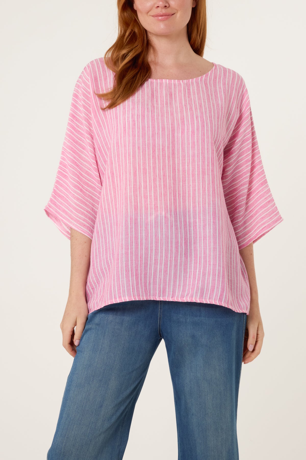 Cotton Blend Striped Batwing Top