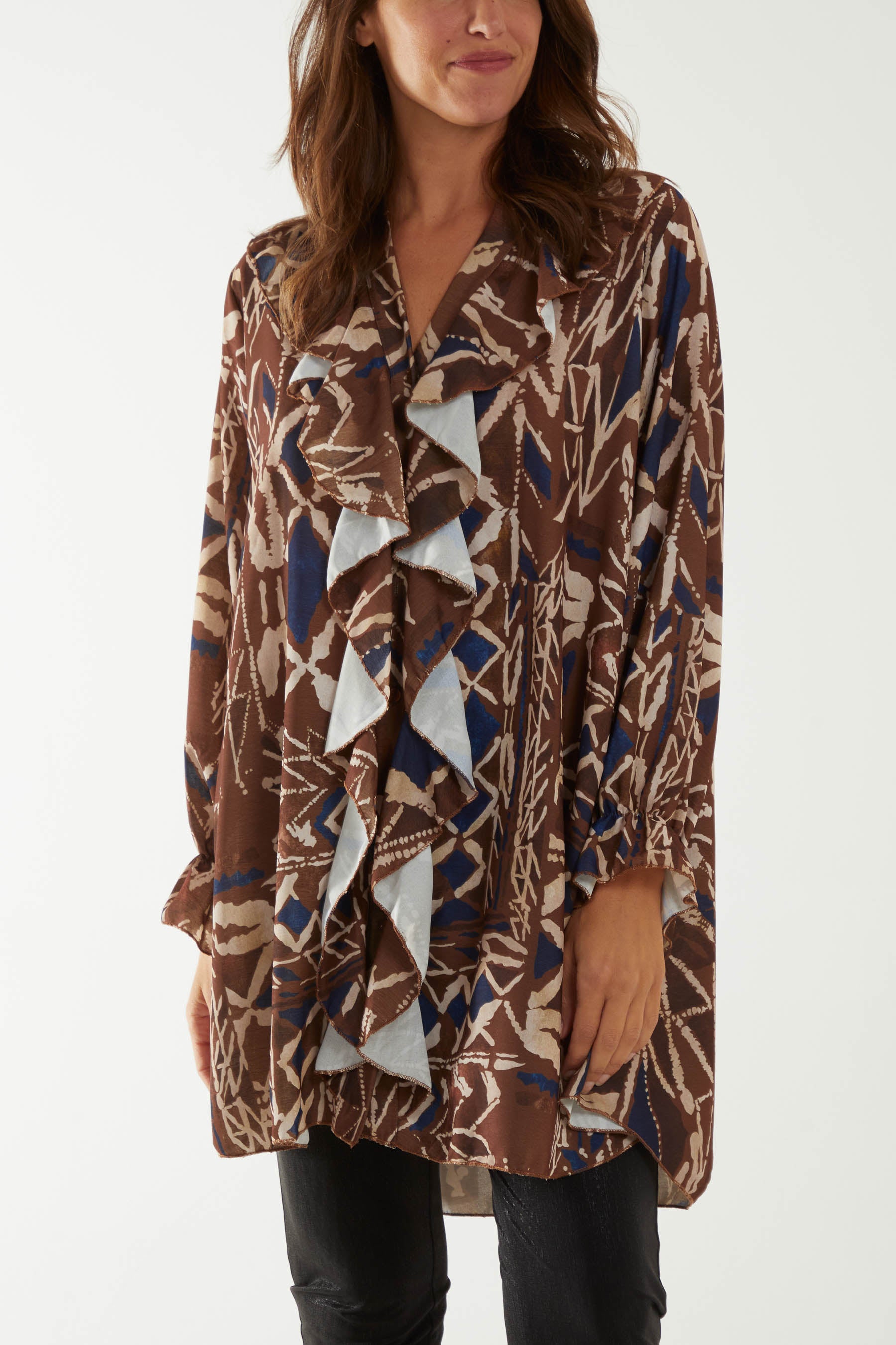 Tribal Print Ruffle Blouse