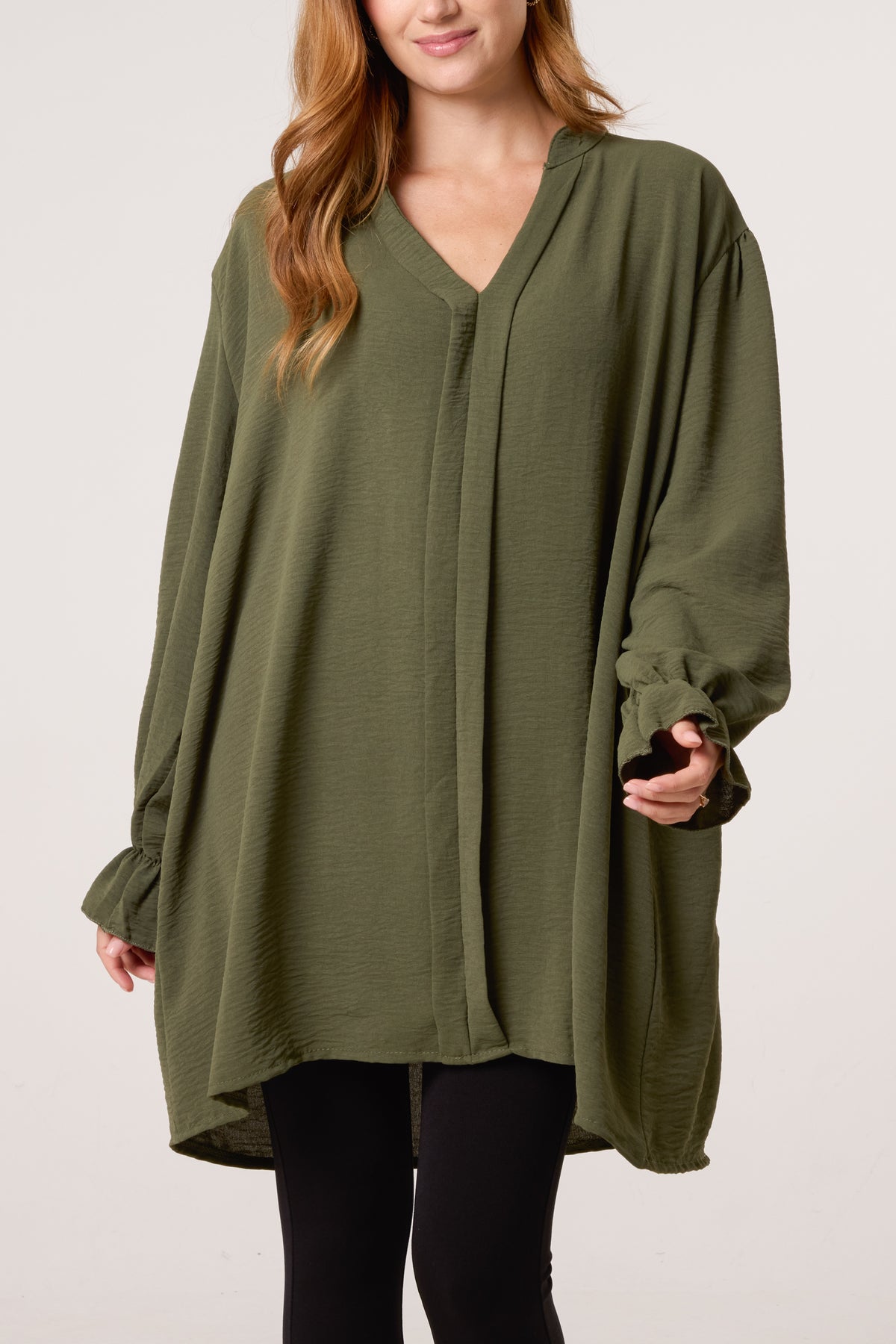 Collarless Frill Sleeve Blouse