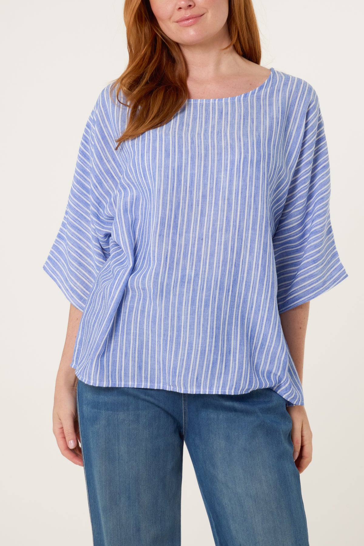 Cotton Blend Striped Batwing Top