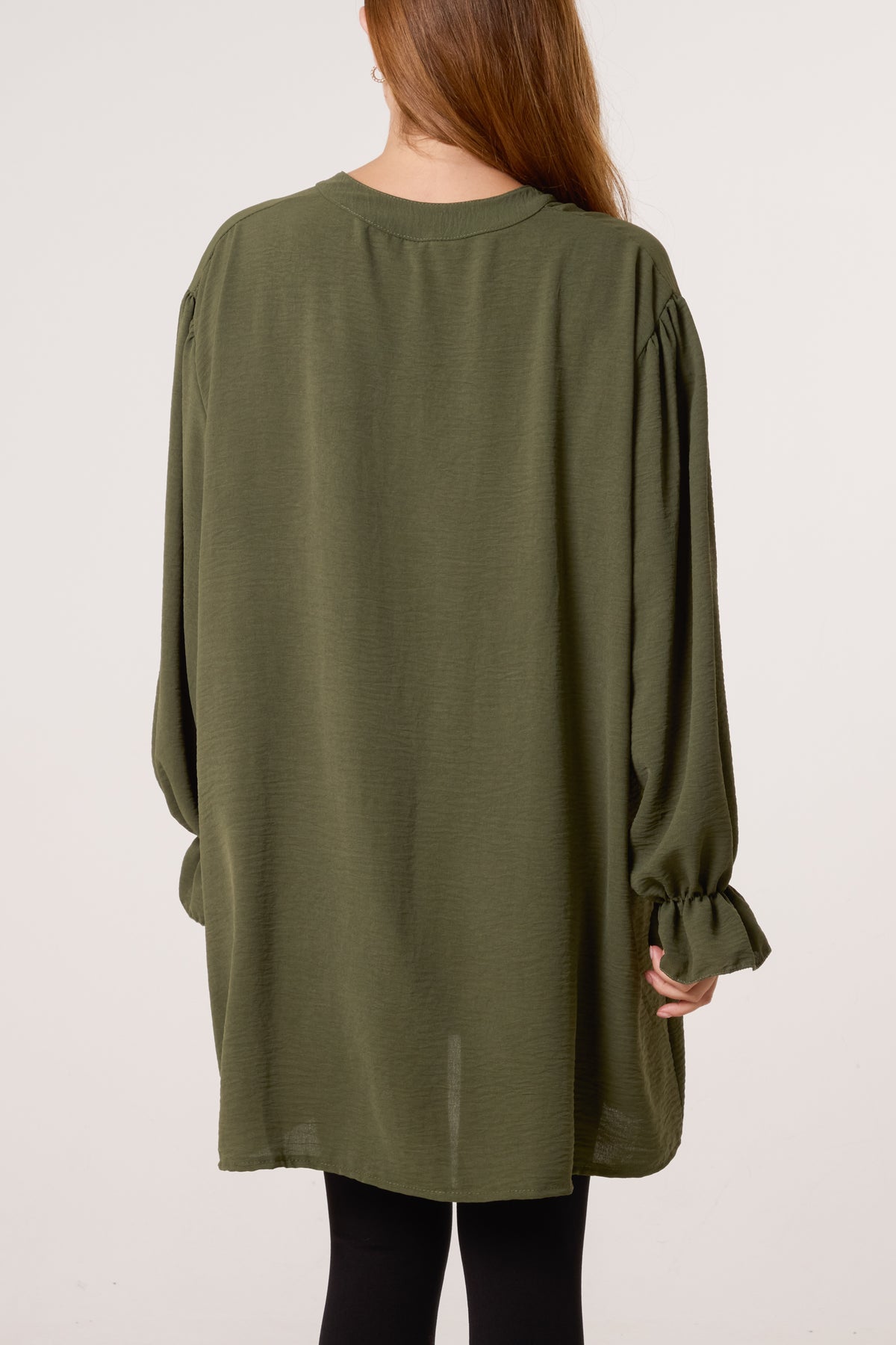 Collarless Frill Sleeve Blouse