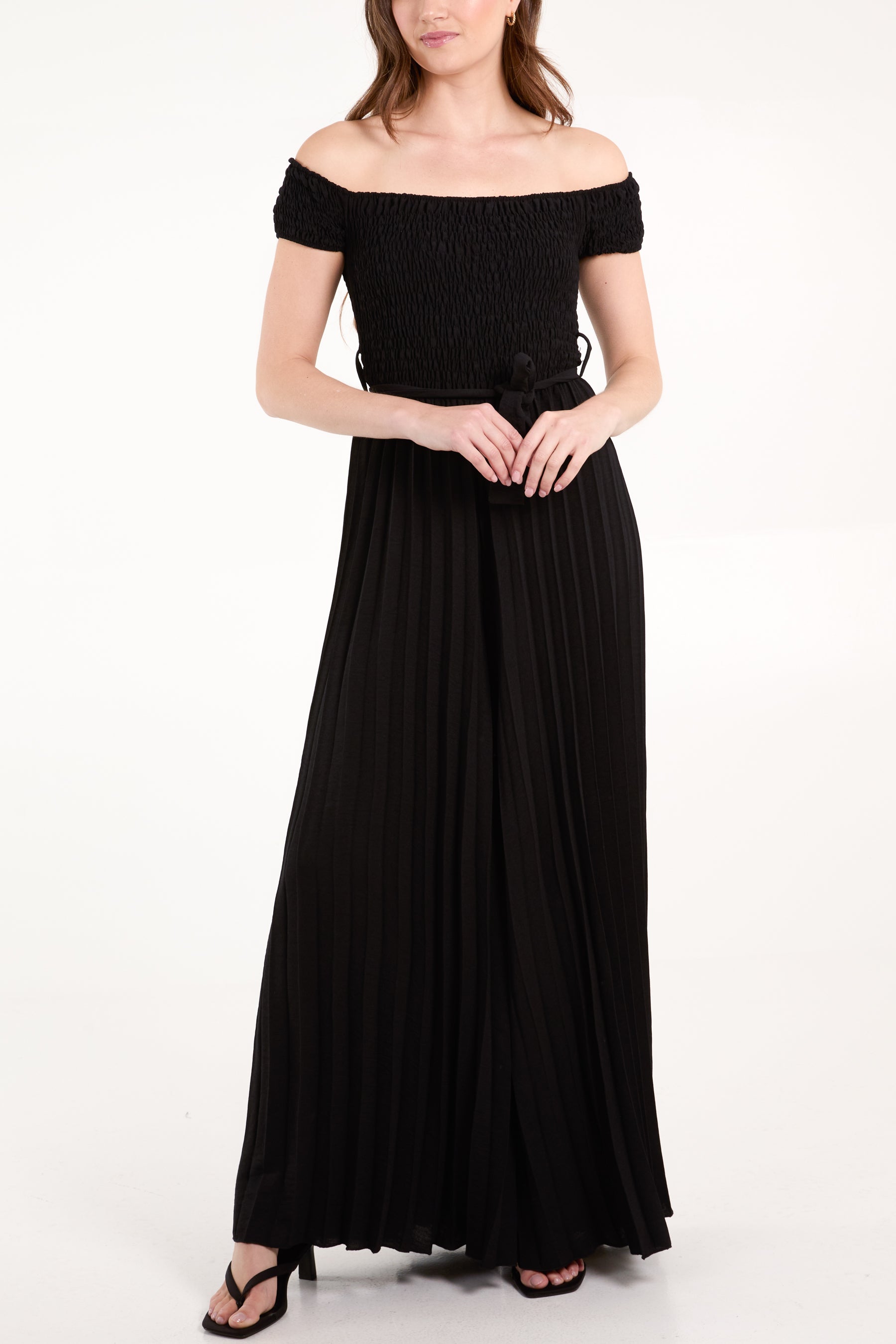 Bardot Shirred Bodice Pleated Leg Jumpsuit