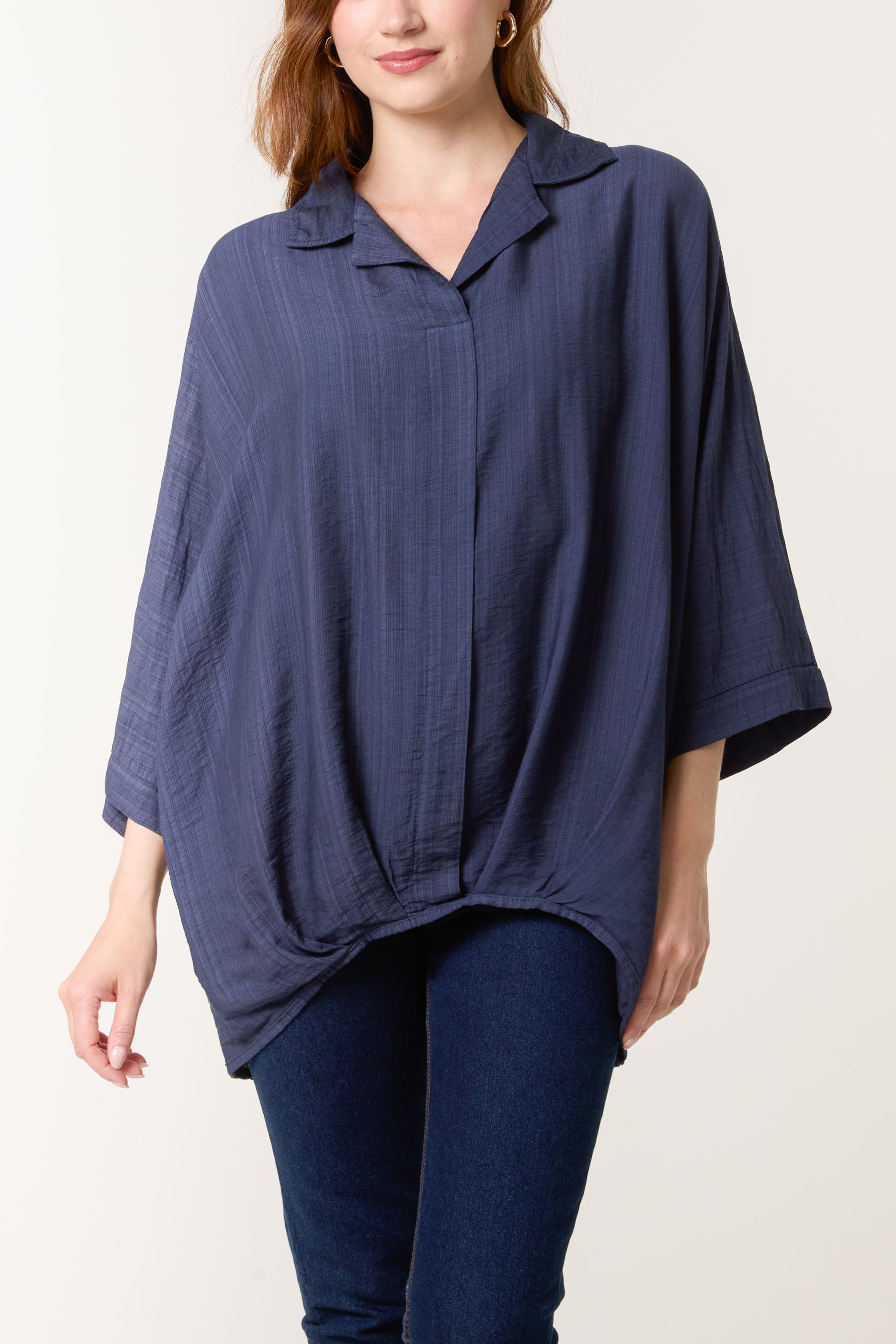 Lapel Collar Pleated Front Blouse