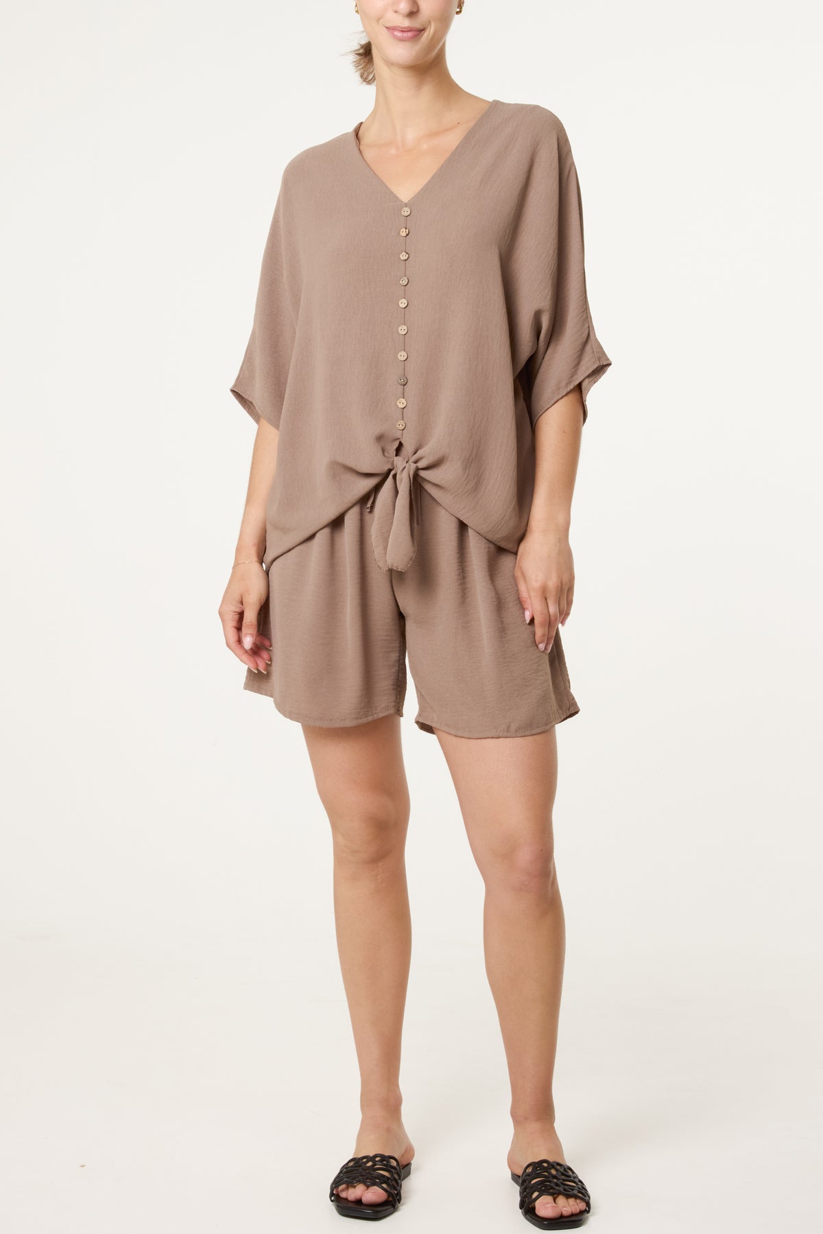 Button Through Tie Top & Shorts Set