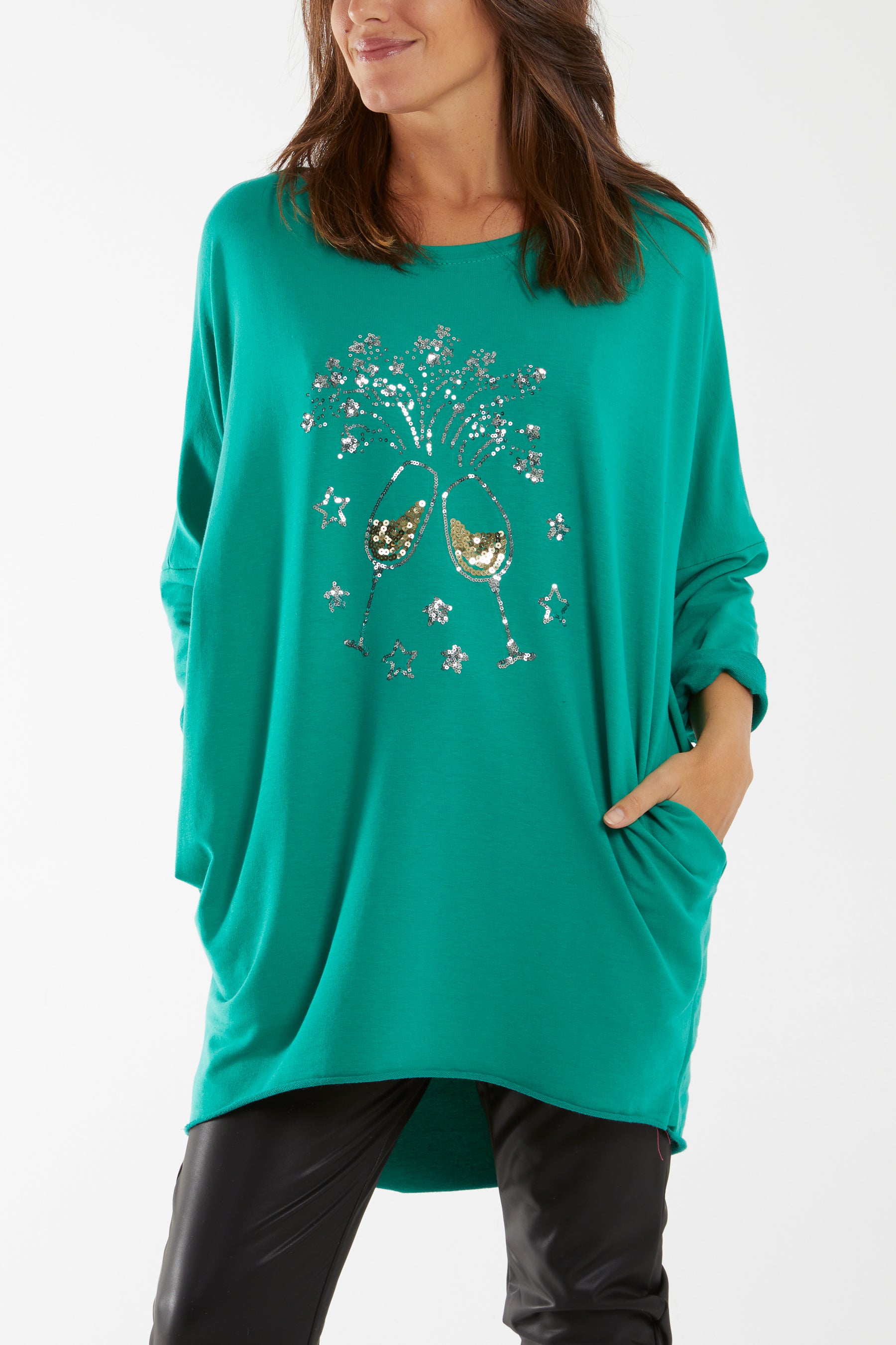 Sequin Glasses Pockets Sweatshirt Dress