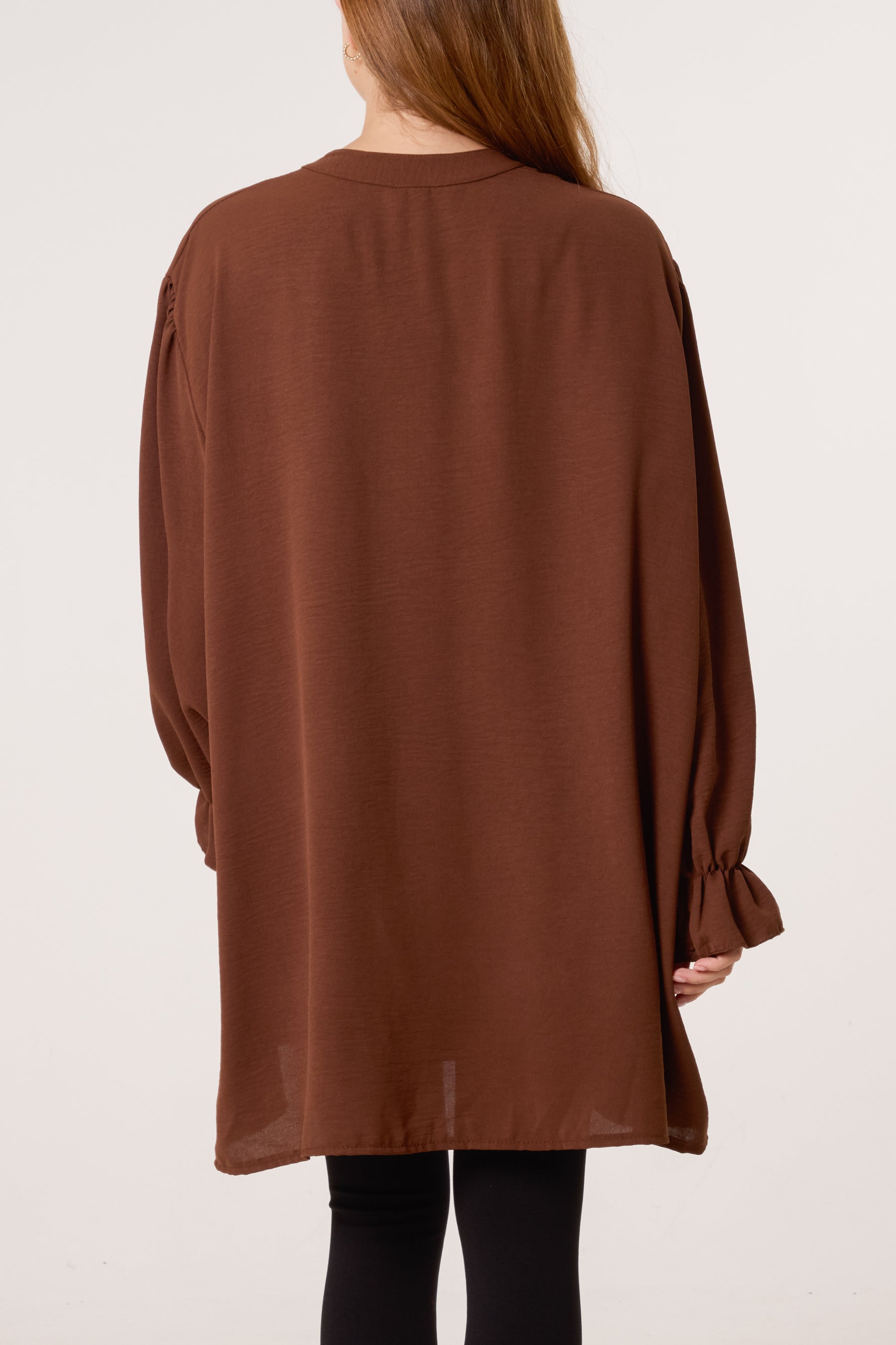 Collarless Frill Sleeve Blouse